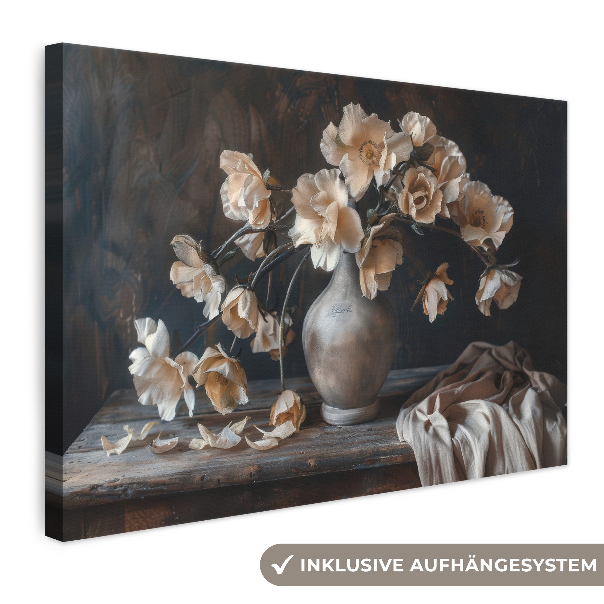 OneMillionCanvasses® Leinwandbild Blumen - Vase - Kunst - Stilleben, Fotodruck (1 St), Leinwand Bilder Klein, Wand Dekoration Aesthetic 30x20 cm