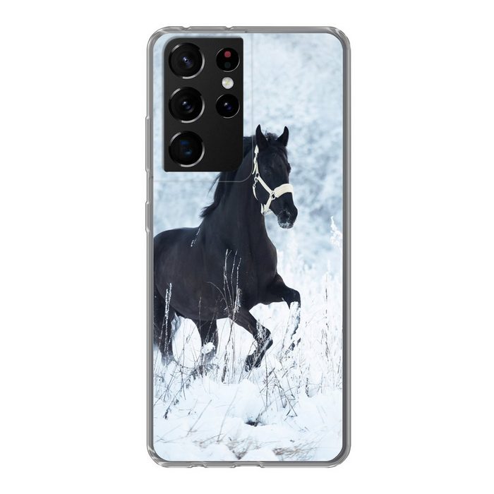 MuchoWow Handyhülle Pferd - Schnee - Winter Phone Case Handyhülle Samsung Galaxy S21 Ultra Silikon Schutzhülle