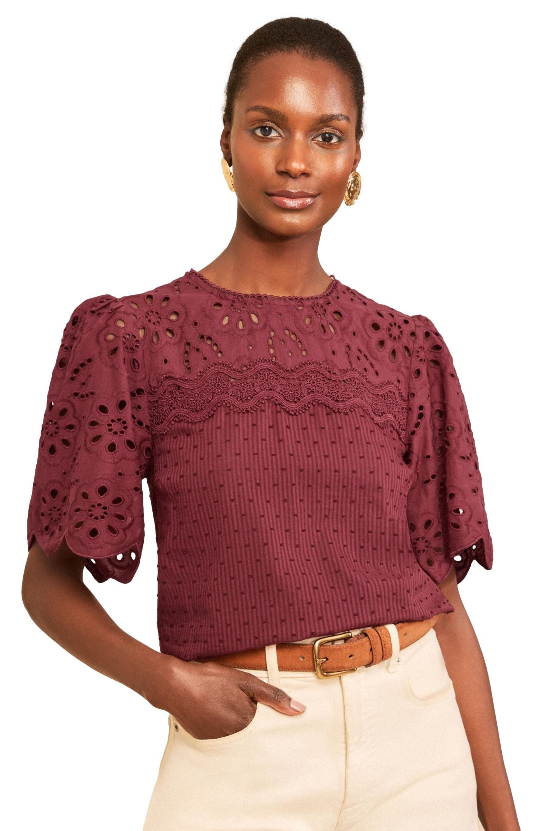 Love & Roses Kurzarmbluse Love & Roses Bluse mit Lochstickerei, Regular (1-tlg)