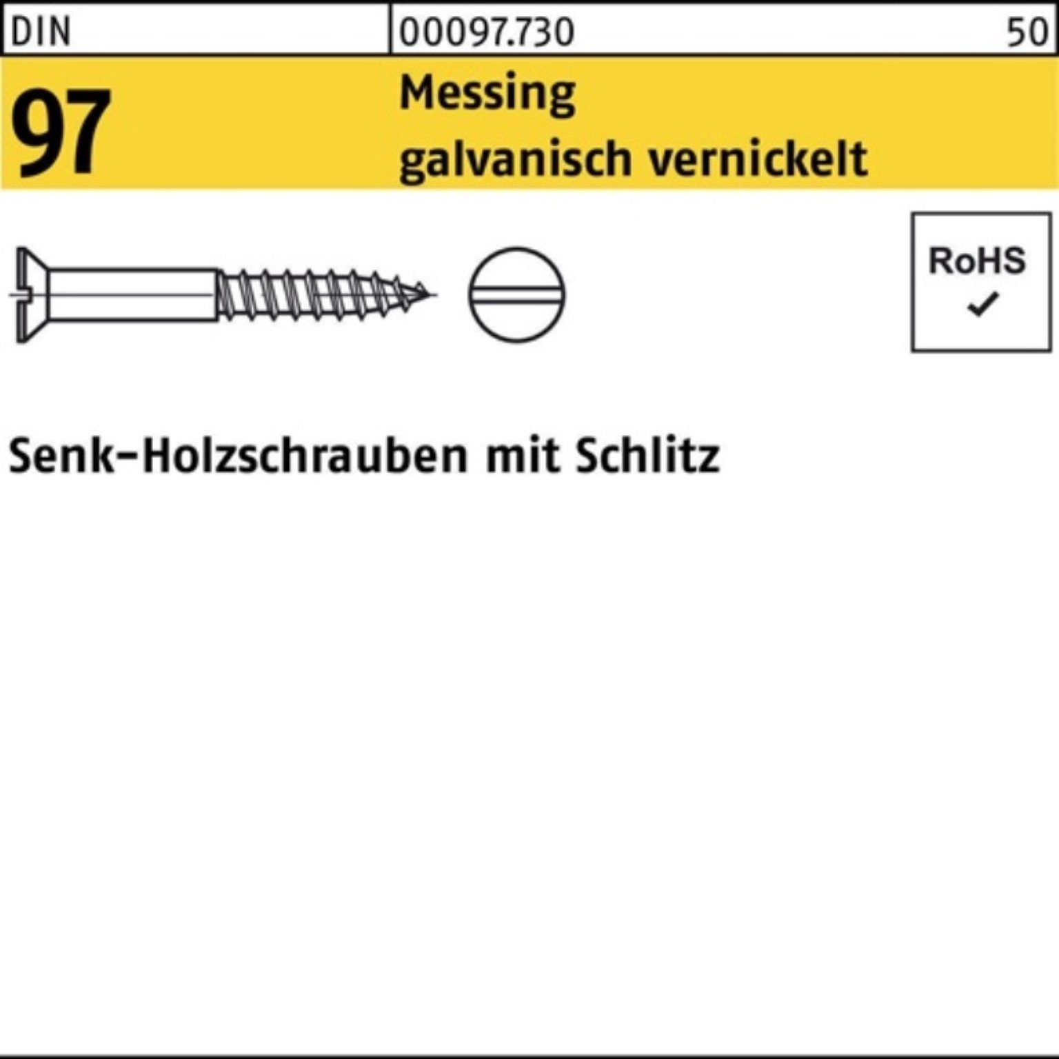 Reyher Schraube 200er Pack Holzschraube DIN 97 SEKO Schlitz 5x 50 Messing galv. vernic | Schrauben