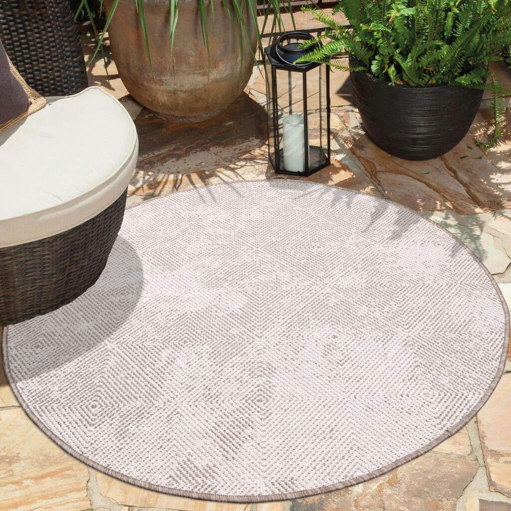 Carpet City Outdoorteppich DUO RUG 5845, rund, Höhe: 5 mm, Wendeteppich Wetterfest In- & Outdoor, Balkon, Terrasse, Wohnzimmer