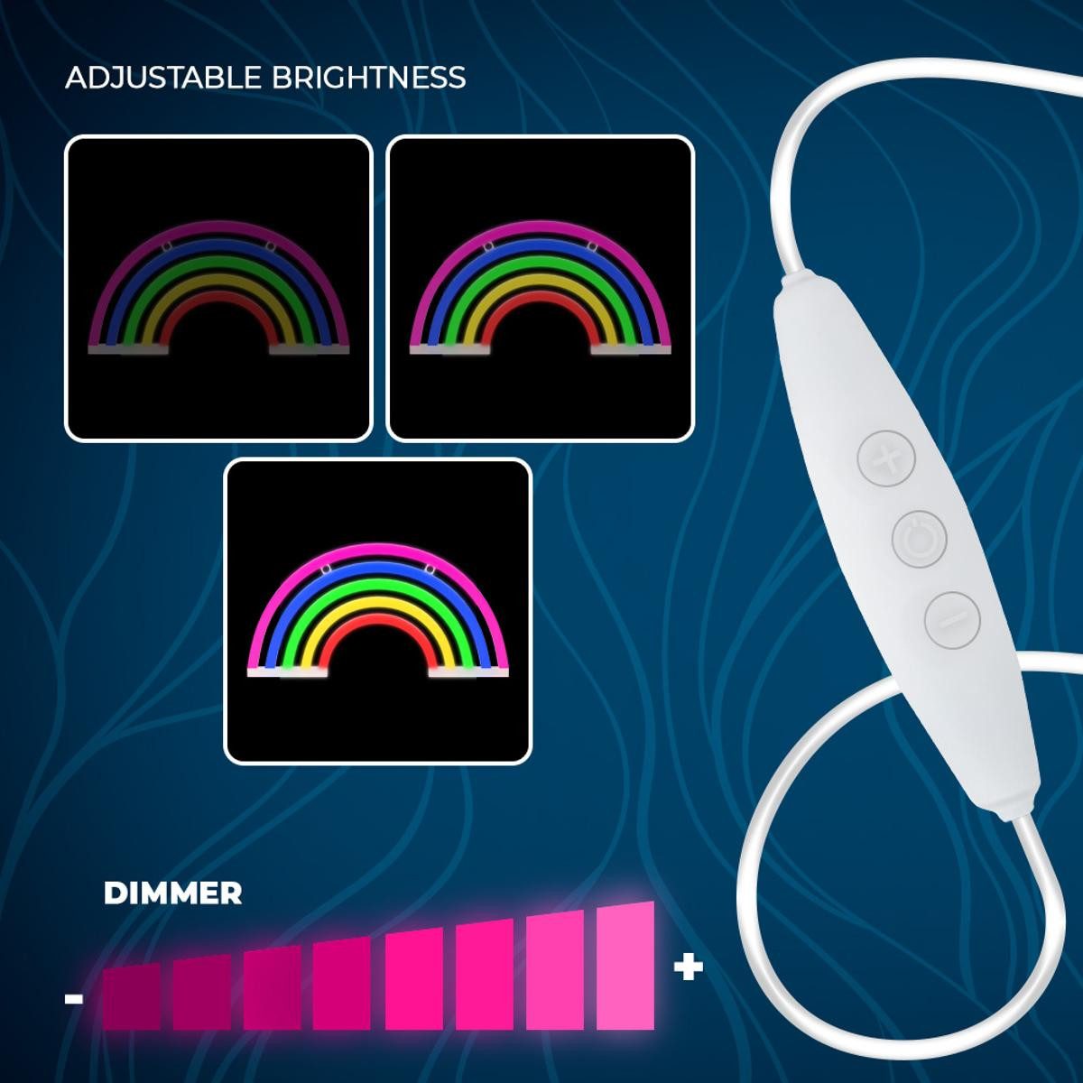 Forever Light LED Dekolicht Neon LED Leuchte "Regenbogen" 5 Farben – FLNE14X – Forever Light, LED fest integriert, Mehrfarbig, Dimmer, USB-Stromversorgung, Neon-Look