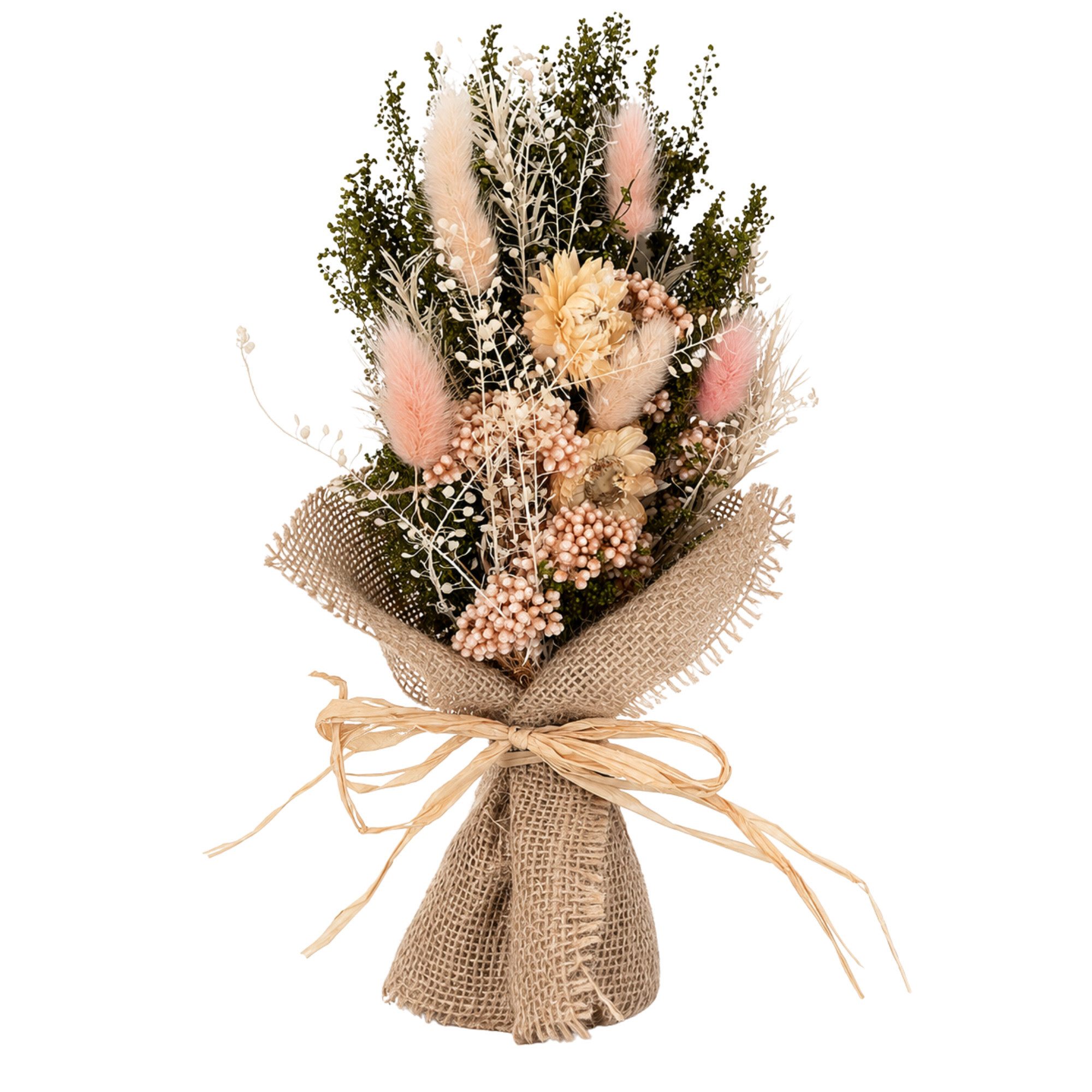 Trockenblume LAYBA Trockenblumenstrauß Rosa Natur mit Jute, Layba, Höhe 15 cm