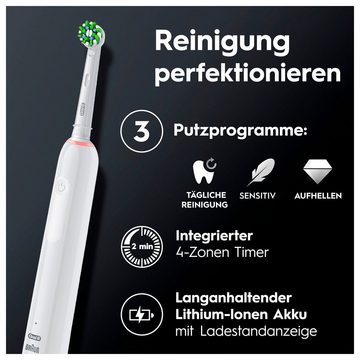 Oral-B Elektrische Zahnbürste Pro 3 3500, Aufsteckbürsten: 2 St., 3 Putzmodi