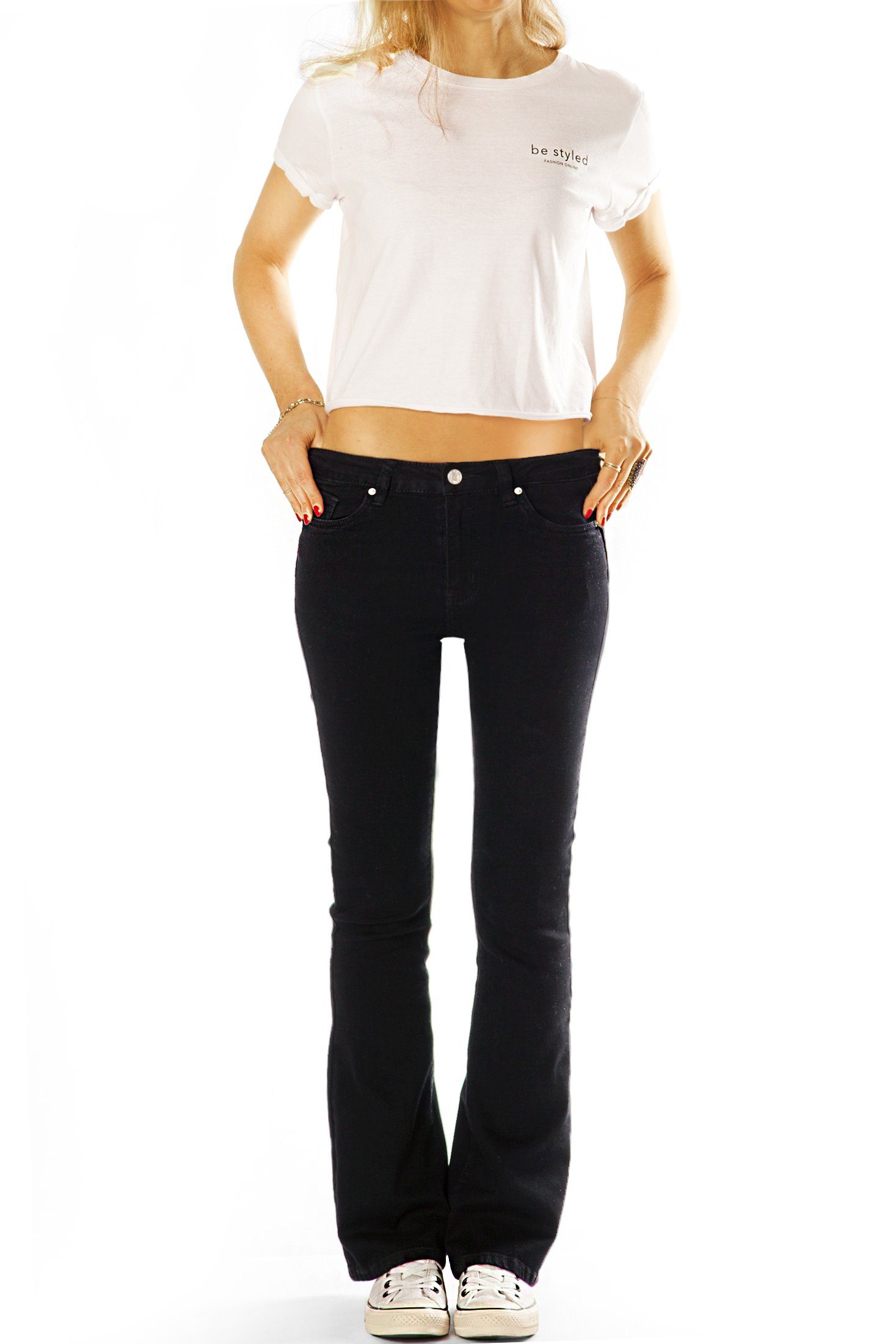 be styled Bootcut-Jeans Jeans - Basic Cut waist, medium Boot j2L-1 Hose Schlag stretchig Waist Stretch-Anteil, Damen Medium mit bequem, 5-Pocket-Style, im