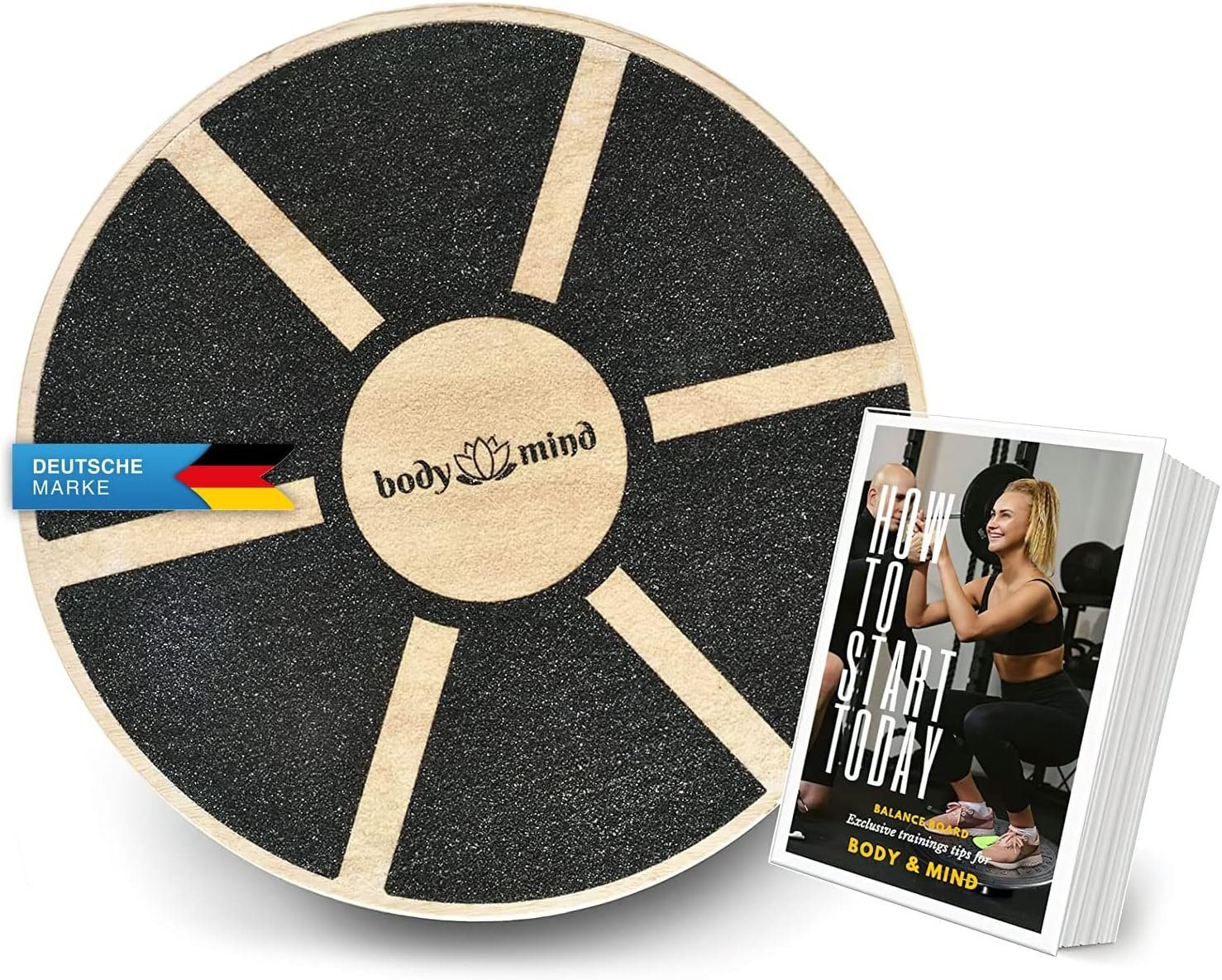 Body & Mind Balanceboard Balance-Board Deluxe – Holz-Balance-Board & Core-Stabilitäts-Board Pro, Gleichgewichtstrainer aus Holz