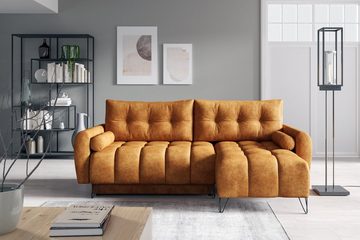 MOEBLO Ecksofa OHIO Mini, Elegante Ecke Couch mit Schlaffunktion Bettzeugablage L-förmiges Wohnzimmergarnitur Sofagarnitu - (BxHxT): 222x148x94 cm, mit Schlaffunktion und Bettkasten