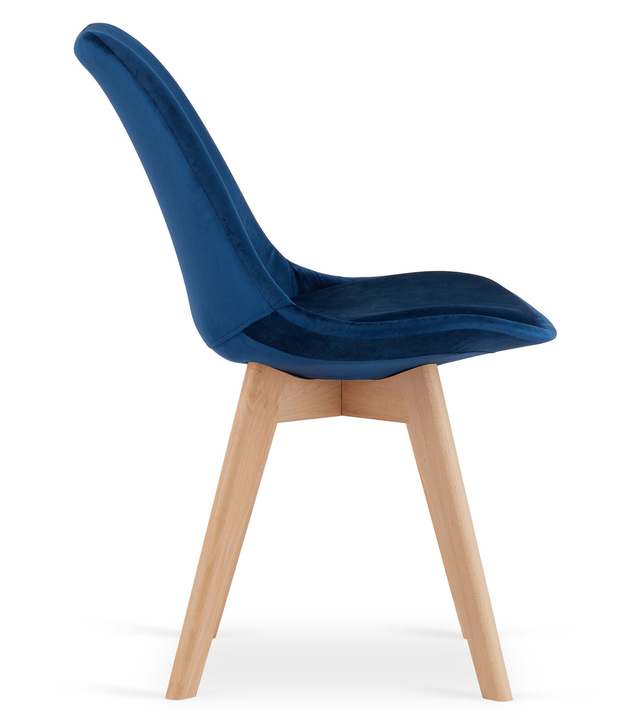 mit Sitzlast, natürliche Buchenholz, blauer kg weicher Küchenstuhl Stoff Stuhl, Beine gepolsterter Collective 4er-Set Beinen 120 Samtstoff, aus Home Esszimmerstuhl