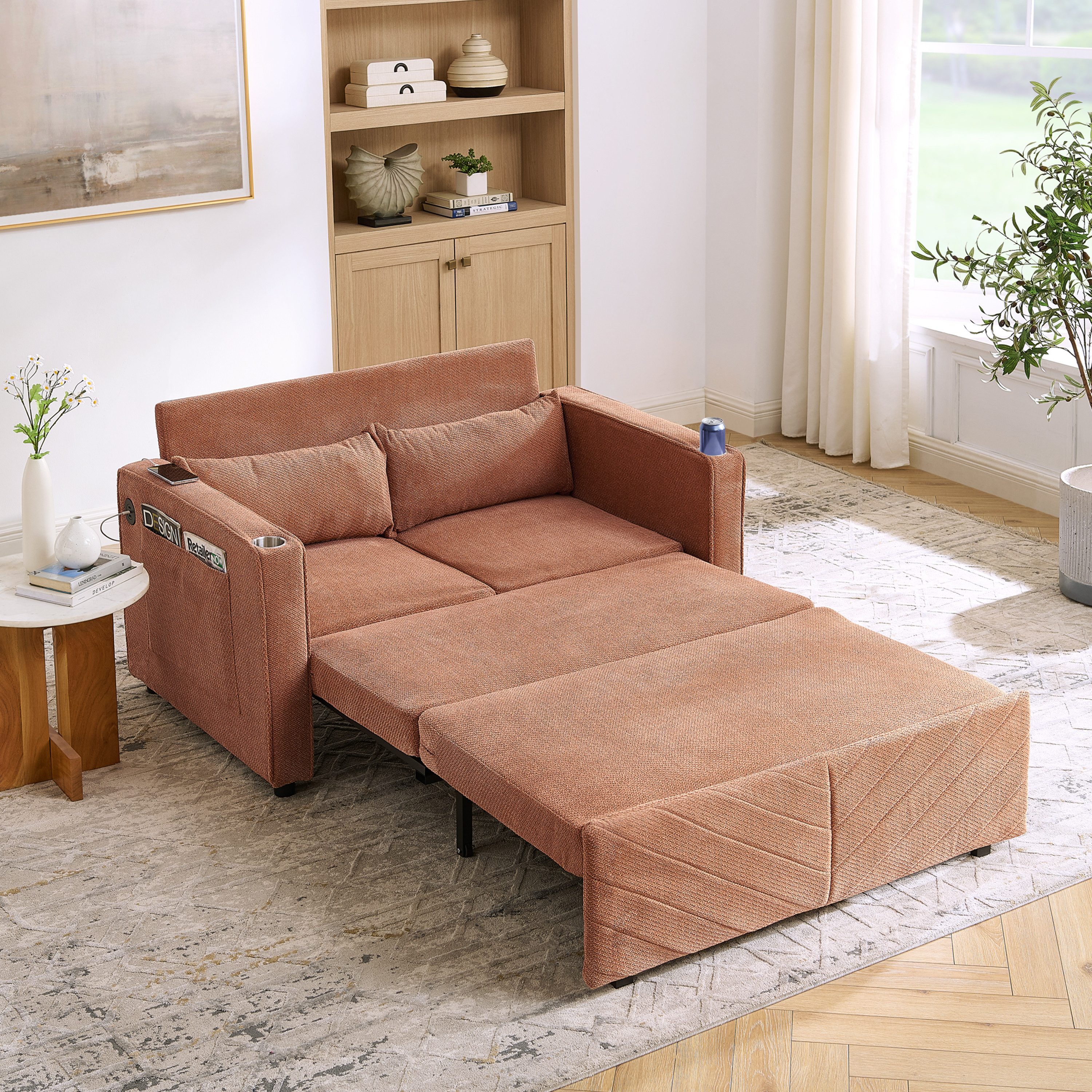 i@home Schlafsofa 3-in-1, 2-Seater Sofa Bett, Slide-to-Transform Design, USB-Ladefunktion, erhältlich in 4 Farben