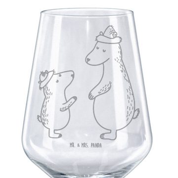 Mr. & Mrs. Panda Rotweinglas Bären mit Hut - Transparent - Geschenk, Weinglas mit Gravur, Weinglas, Premium Glas, Feine Lasergravur
