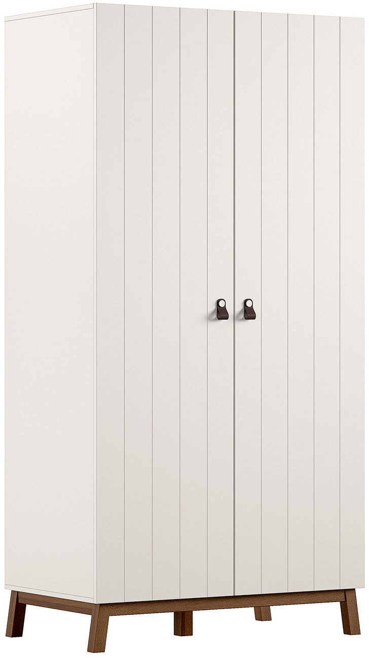 Vipack Kleiderschrank Sezane mit Front in Rillen-Optik und Griffschlaufen (innen mit komfortabler Facheinteilung, optimaler Stauraum) MDF Clay farben lackiert, Sockel nussbaumfarbig, wahlweise 2 Breiten