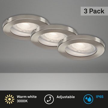 Briloner Leuchten LED Einbauleuchte 7181-032, LED wechselbar, Warmweiß, 3er Set, schwenkbar, IP44, matt-nickel, GU10, 8,5 cm