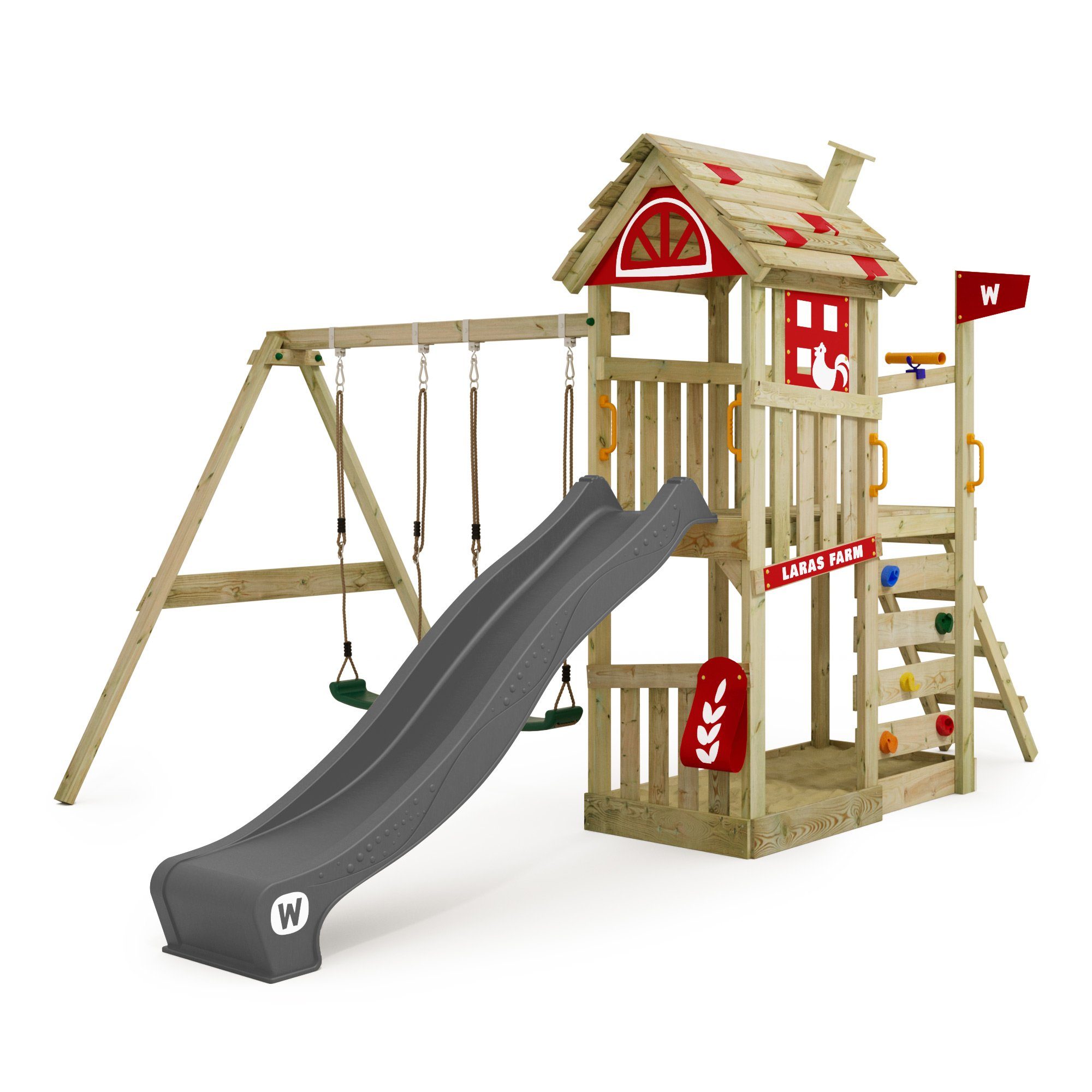 Wickey Spielturm FarmFlyer mit Rutsche, Anbaumodulen & Spielhaus in Bauernhof-Optik, Perfekt für kleine Abenteurer mit 10 Jahren Garantie*
