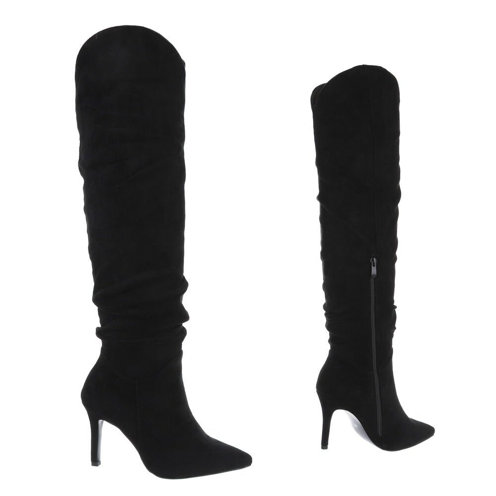 Party Clubwear Overkneestiefel Pfennig-/Stilettoabsatz in & Stiefel High-Heel Schwarz Ital-Design Damen