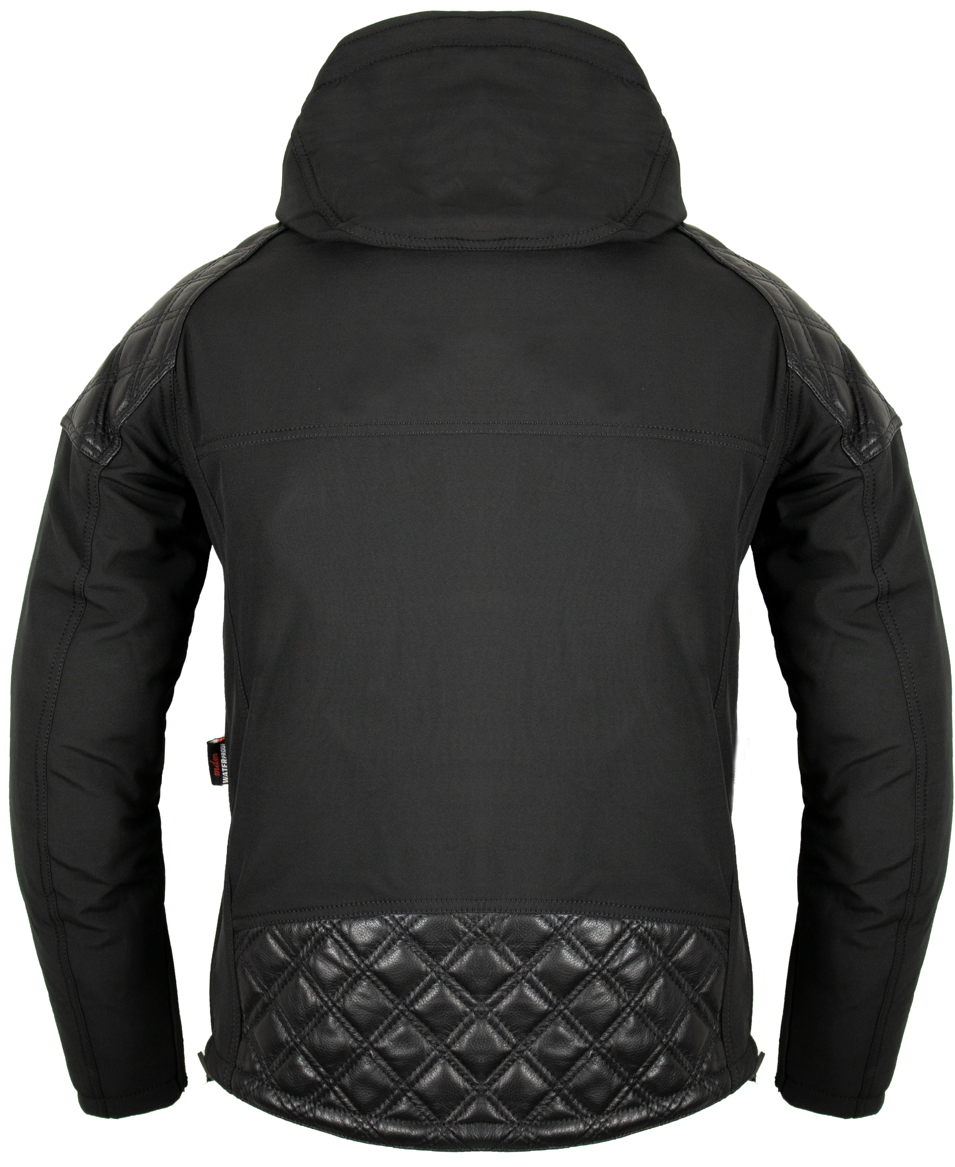 MDM Motorradjacke Herren Hoodie Motorradjacke Softshell mit Protektoren (Bikerjacke mit Kapuze) Leder-Steppdetails und wasserdichter Membran – Bild 4 von 5