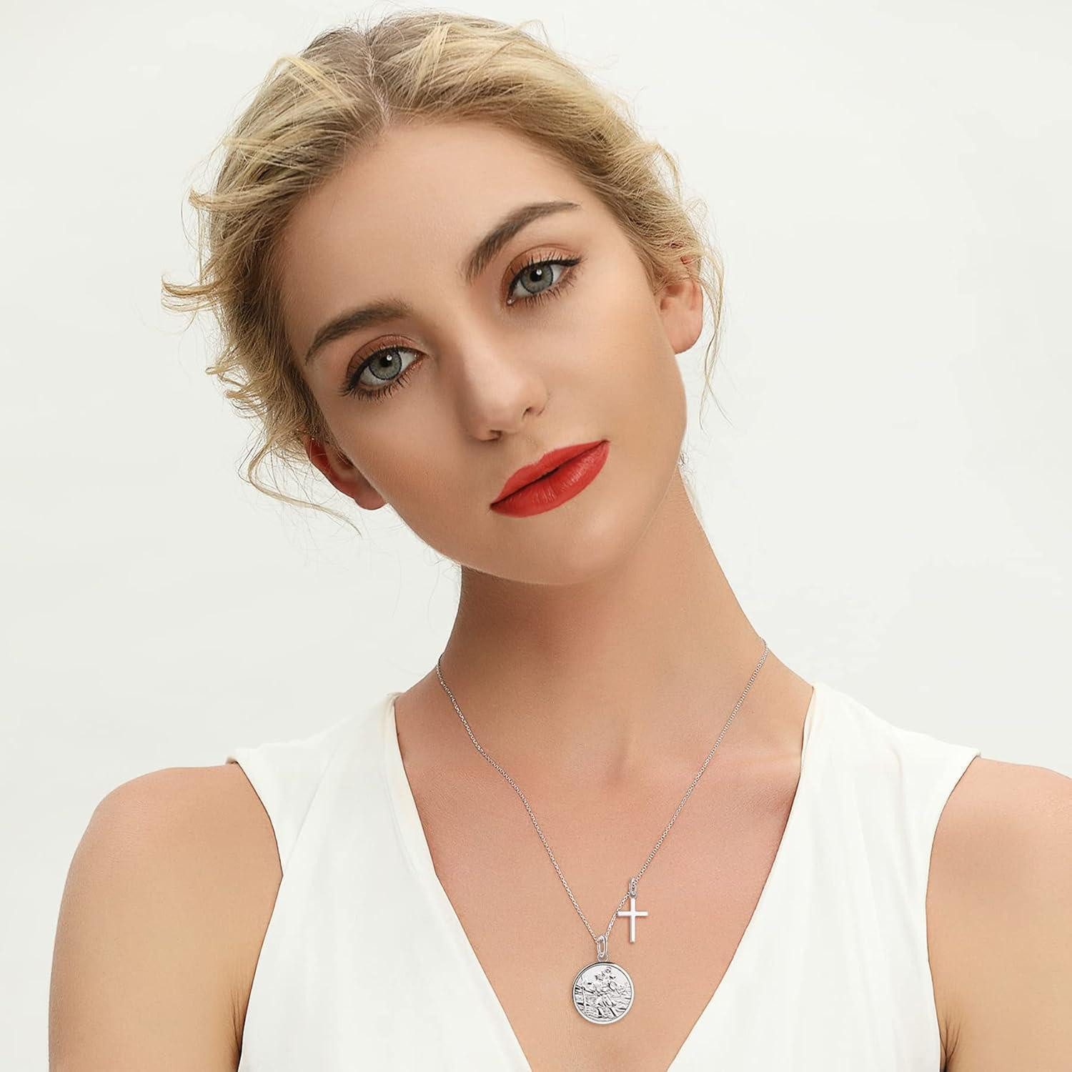 LuxusKollektion Kreuzkette Heiliger Christophorus Kette 925 Silber Religiöser Schmuck für Herren