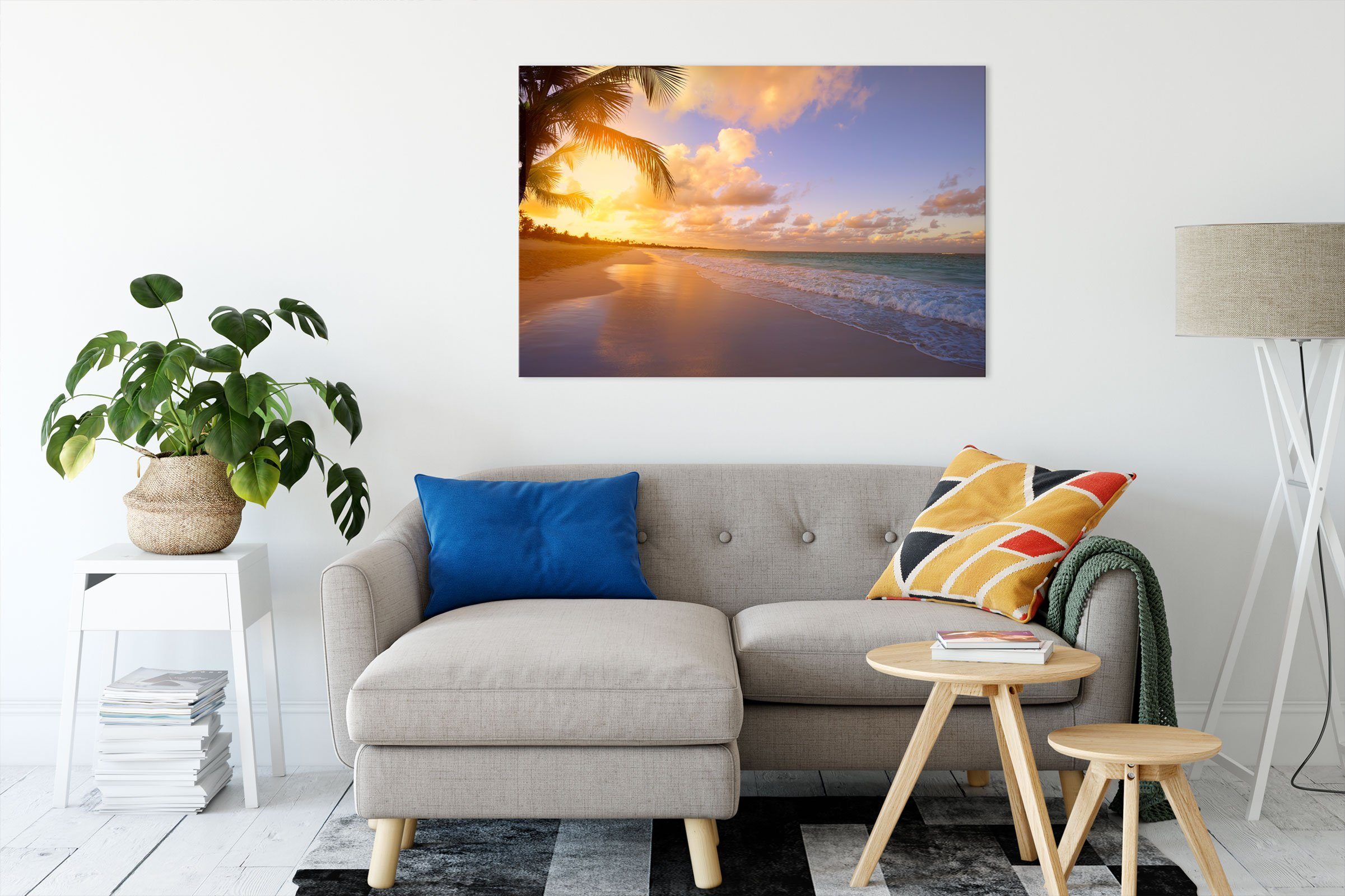 Pixxprint Leinwandbild Strand bei Sonnenuntergang, Strand bei Sonnenunterga günstig online kaufen