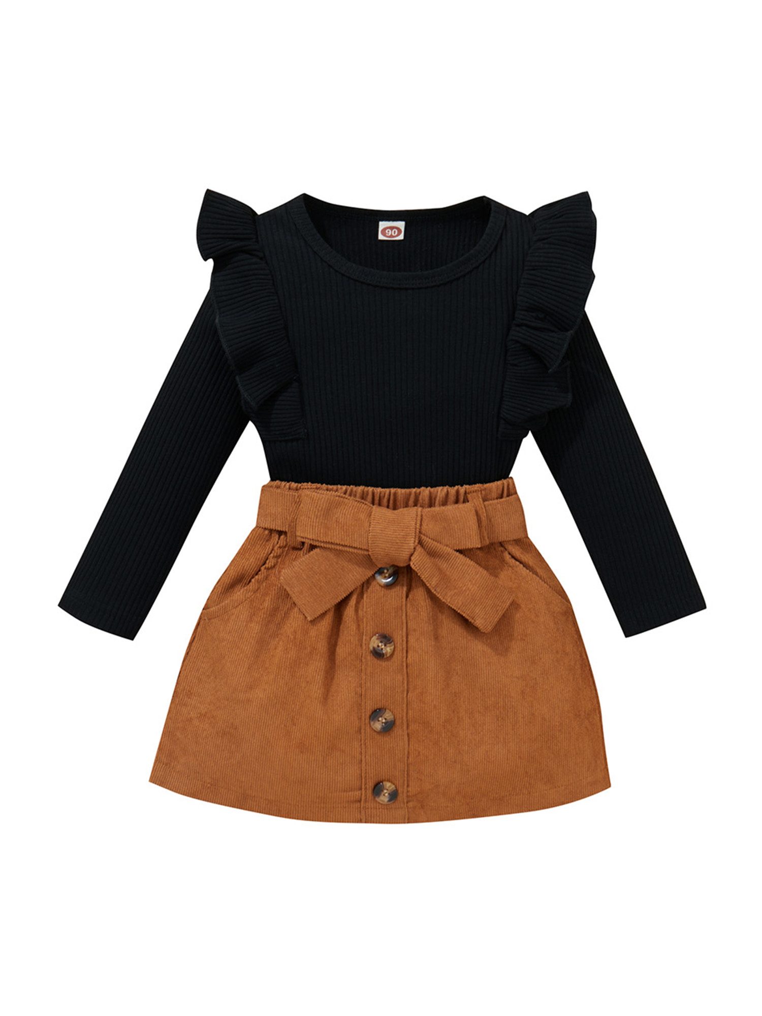 LAPA Shirt & Rock Frühlings Herbstanzug für Mädchen, Langarm Top Cordrock in A-Linie (Set, 2-tlg) Rüschendekoration, kontrastfarbener modischer Party eleganter Anzug