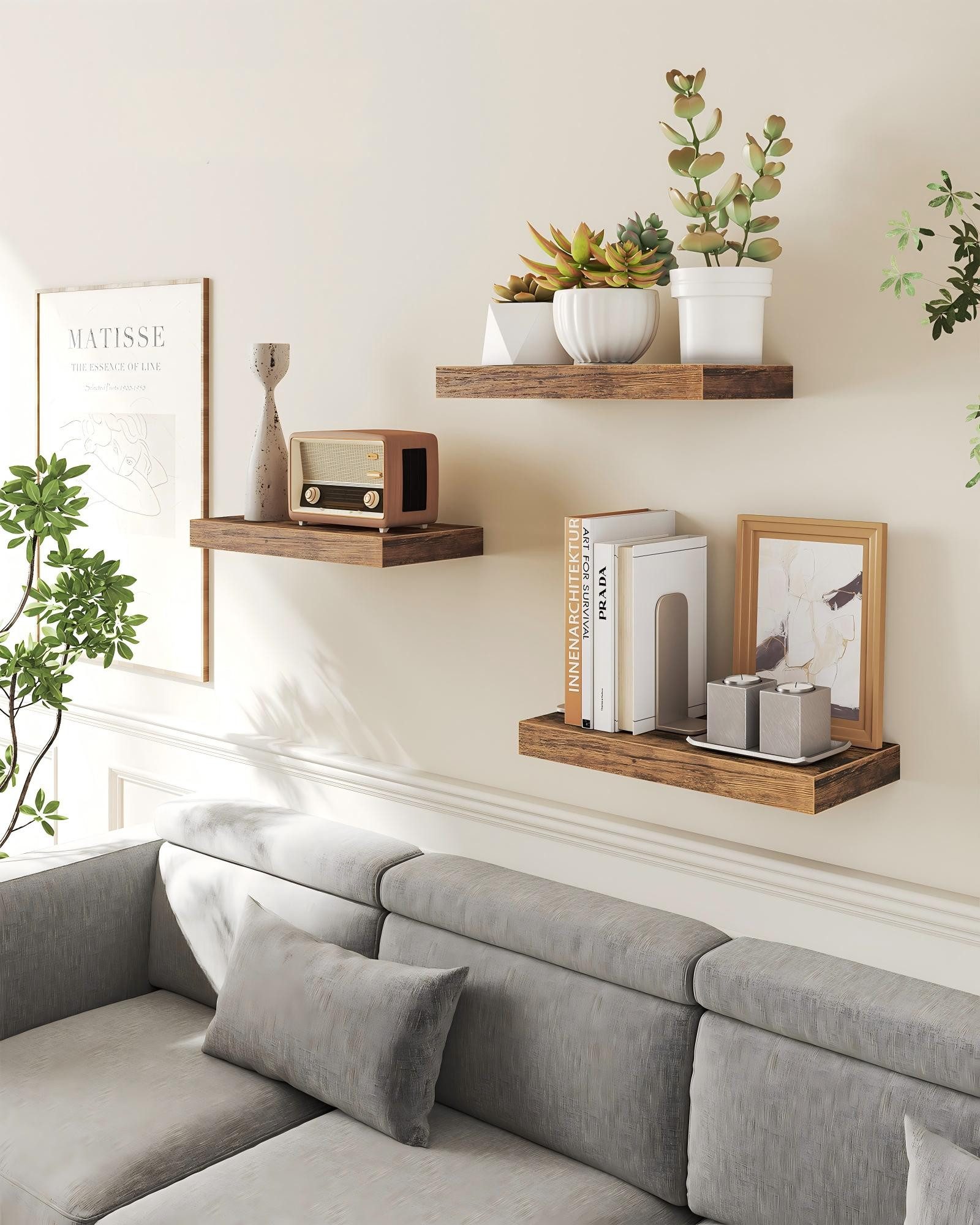 VASAGLE Wandregal Schweberegal, Regalbrett, 40/60/80 cm, 3-tlg., Wandboard für Bilderrahmen, Deko, für Wohnzimmer, Arbeitszimmer, Küche