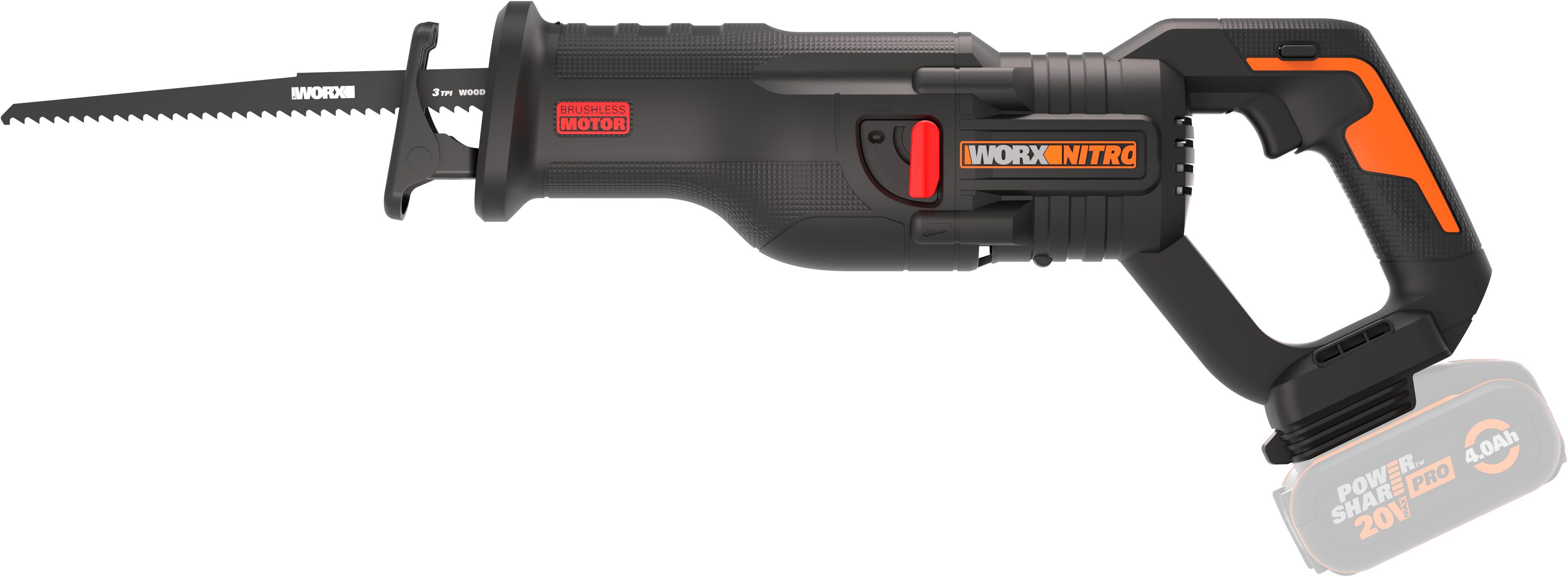 Worx Akku-Säbelsäge WX516.9 NITRO, Brushless-Motor, variable Drehzahlregelung, ohne Akku & Ladegerät