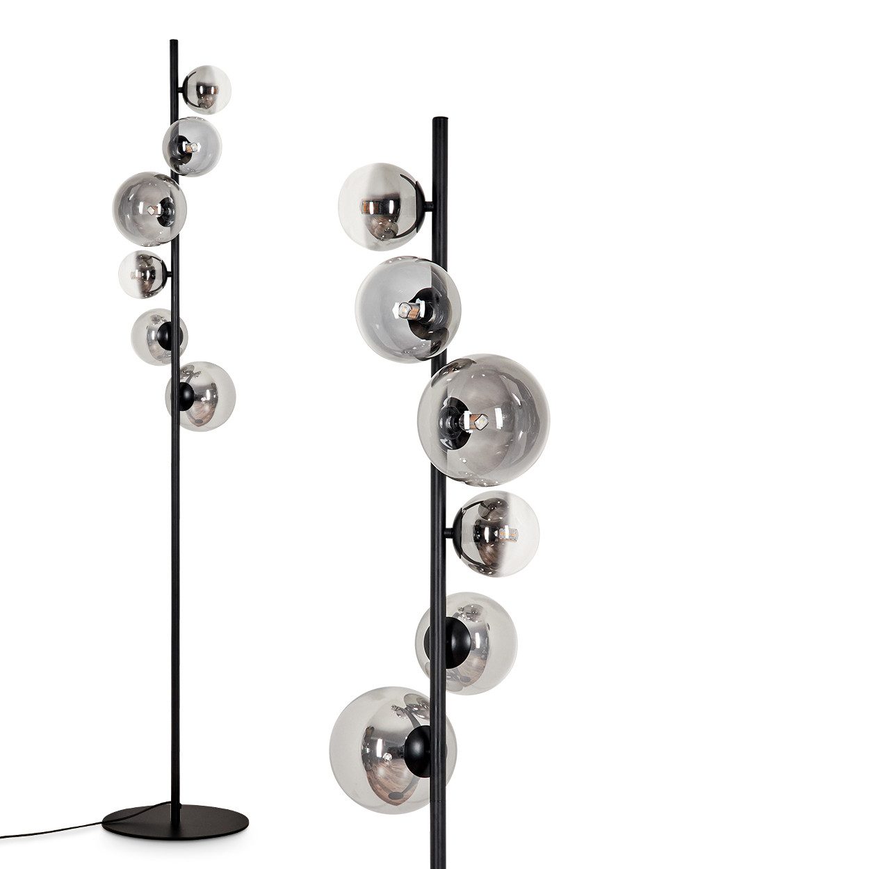 Stehlampe Stehlampe aus Metall/Glas in Schwarz/Rauchfarben/Klar