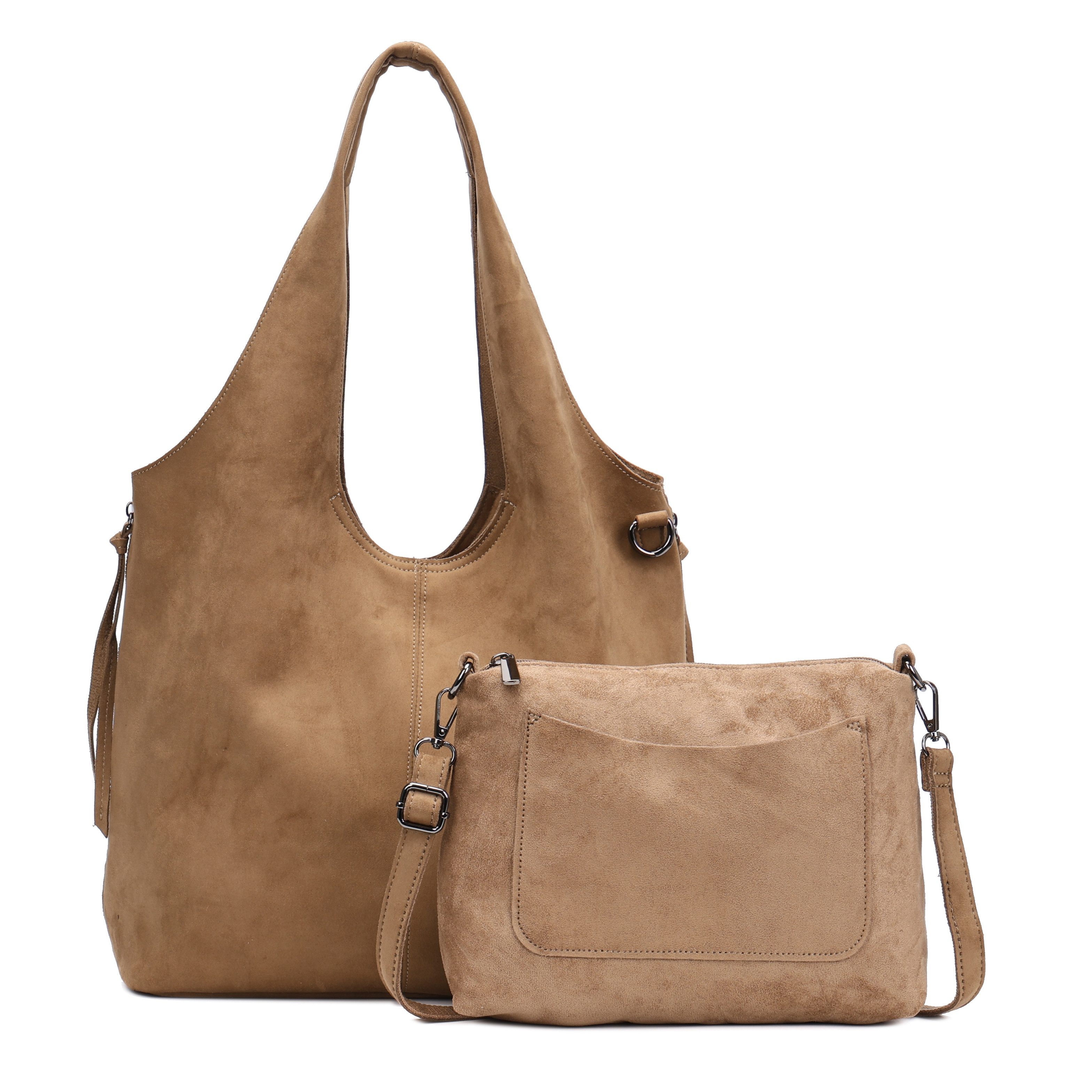 MIRROSI Shopper Damen Hobo bag 2-in-1 Set Wildleder-Optik aus Polyester (mit kleiner Umhängetasche & Reißverschluss, ca. 36 x 17 x 29 cm), Neue Kollektion Herbst/Winter 2026