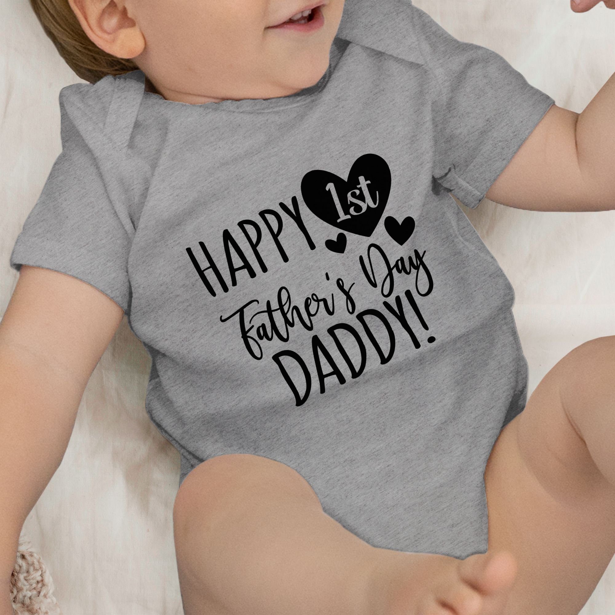 schwarz Daddy! Happy Baby - Day Vatertag Grau 2 Shirtbody Shirtracer Geschenk meliert Father's 1st