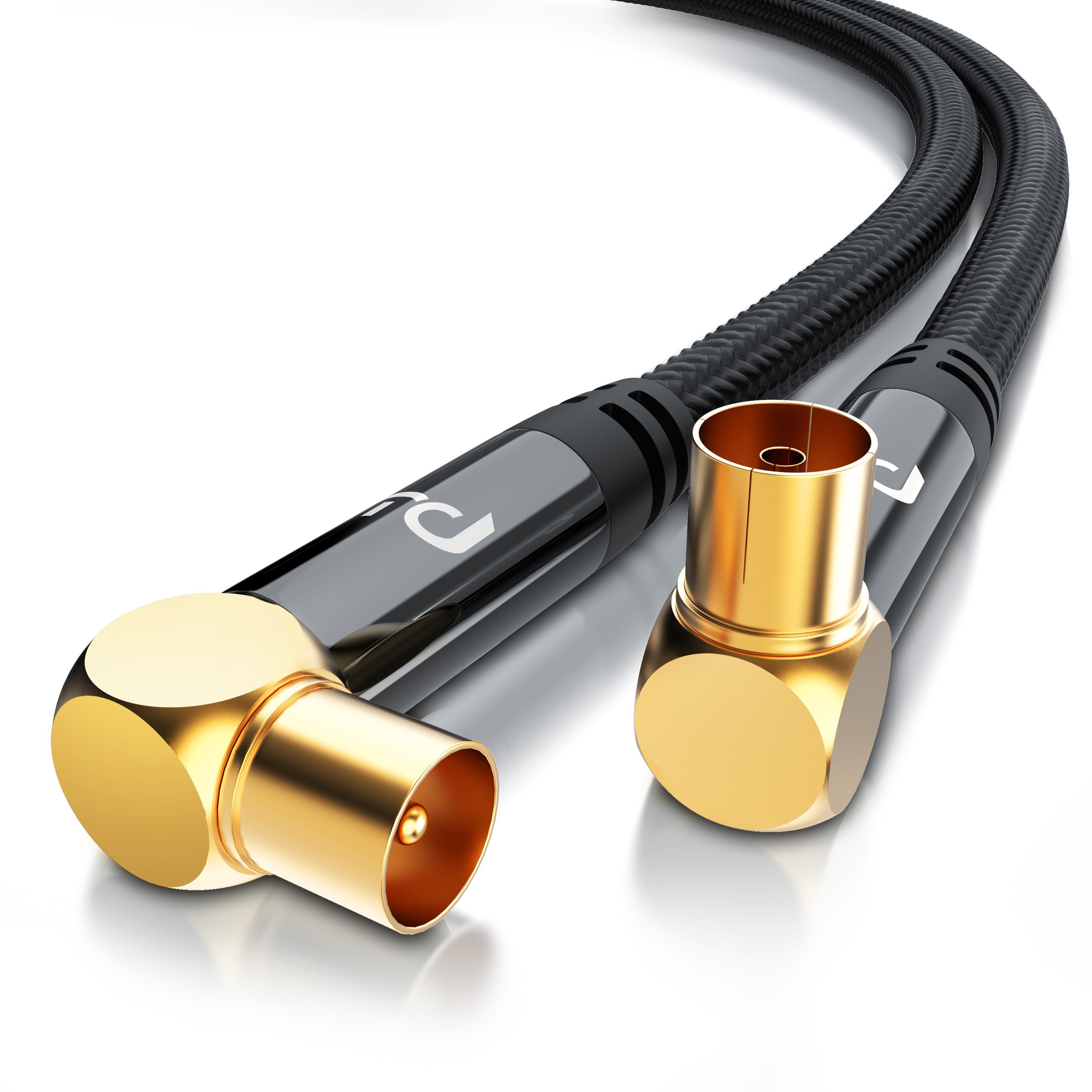 Primewire TV-Kabel, Koax, IEC Stecker, RF Buchse (100 cm), HDTV Antennenkabel gewinkelt, 2-fach Schirmung, 75 Ohm / 135 dB - 1m