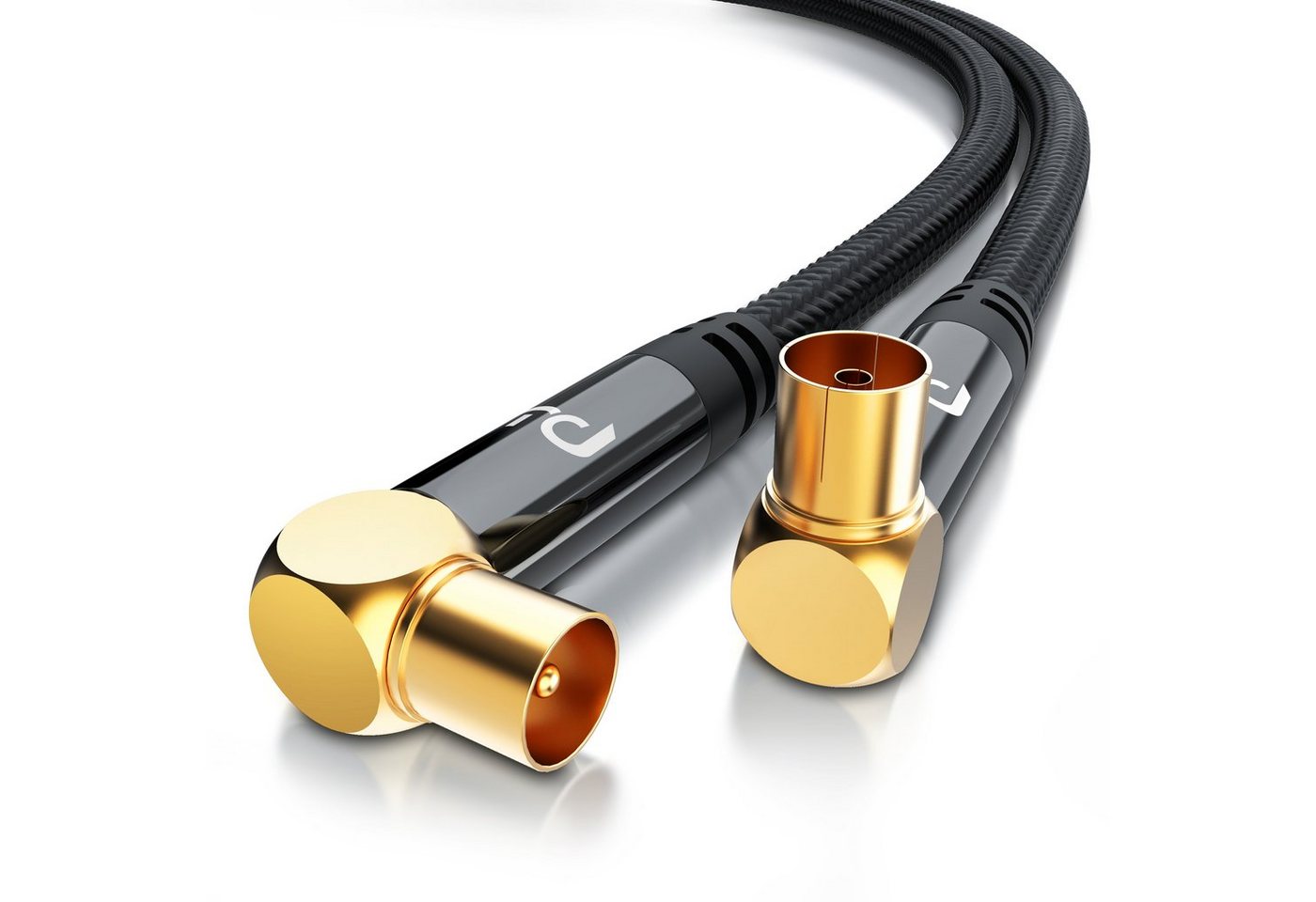 Primewire Antennenkabel HDTV gewinkelt TV-Kabel, Koax, RF Buchse, IEC Stecker (300 cm), Antennenstecker zu Kupplung, 2-fach Schirmung, 75 Ohm / 135 dB - 2m