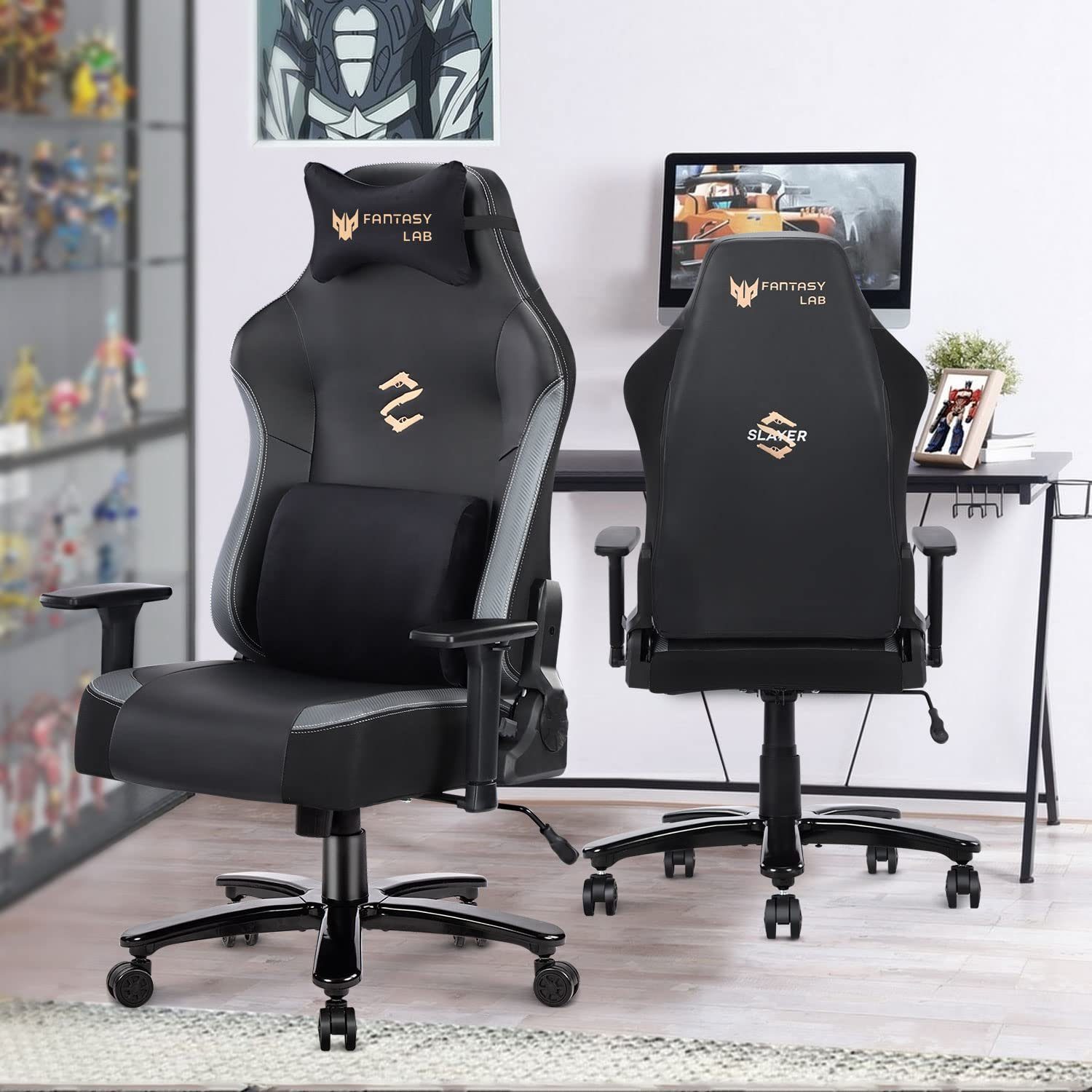 Wenta Gaming-Stuhl XL Bürostuhl mit Massage Lendenwirbelstütze 180KG Belastbarkeit, Ergonomischer PC Stuhl Racing Gamer Stuhl mit Wippfunktion