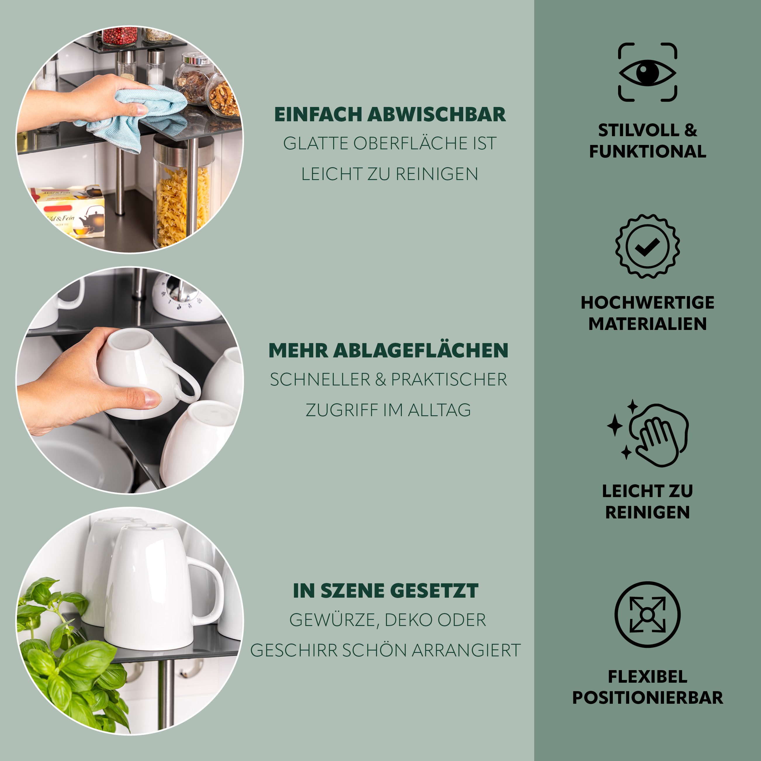 bremermann Küchenregal Glas-Eckregal, Küchenregal, aus Glas und rostfreiem Edelstahl