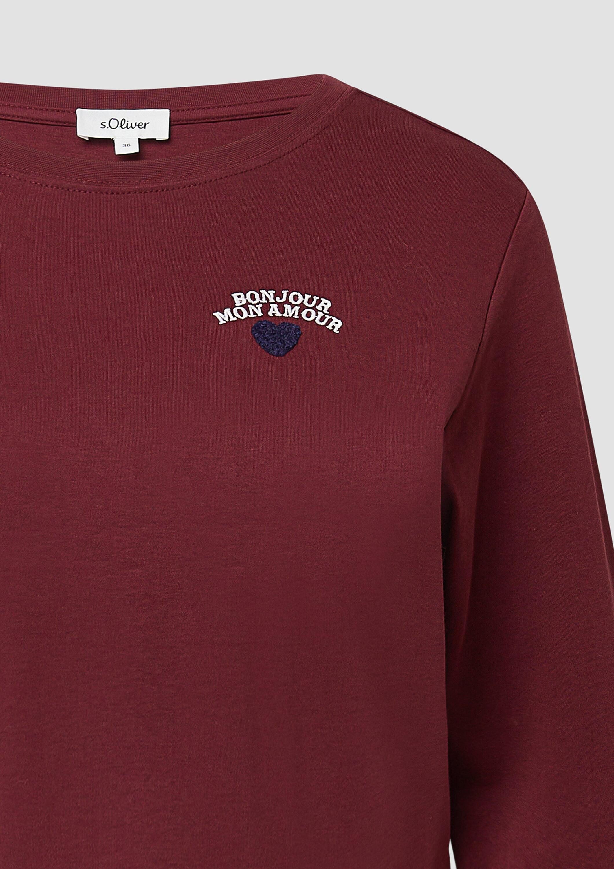 s.Oliver Langarmshirt T-Shirt Verkürztes Longsleeve mit Stickerei-Detail