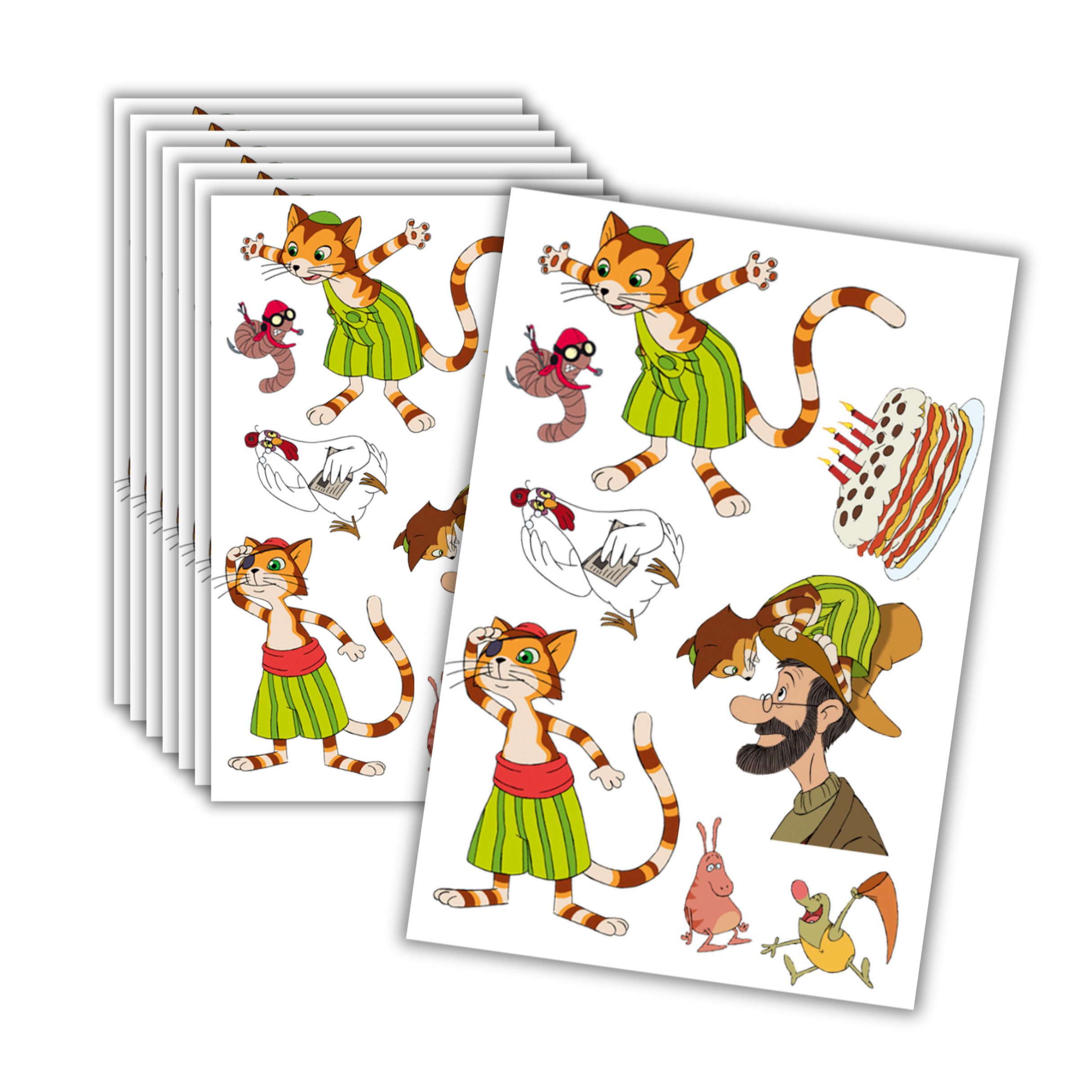 Partystrolche Kindertattoo 8 x Tattoos Pettersson und Findus - Mitgebsel für den Kindergeburtstag, 8-tlg., 8er Set