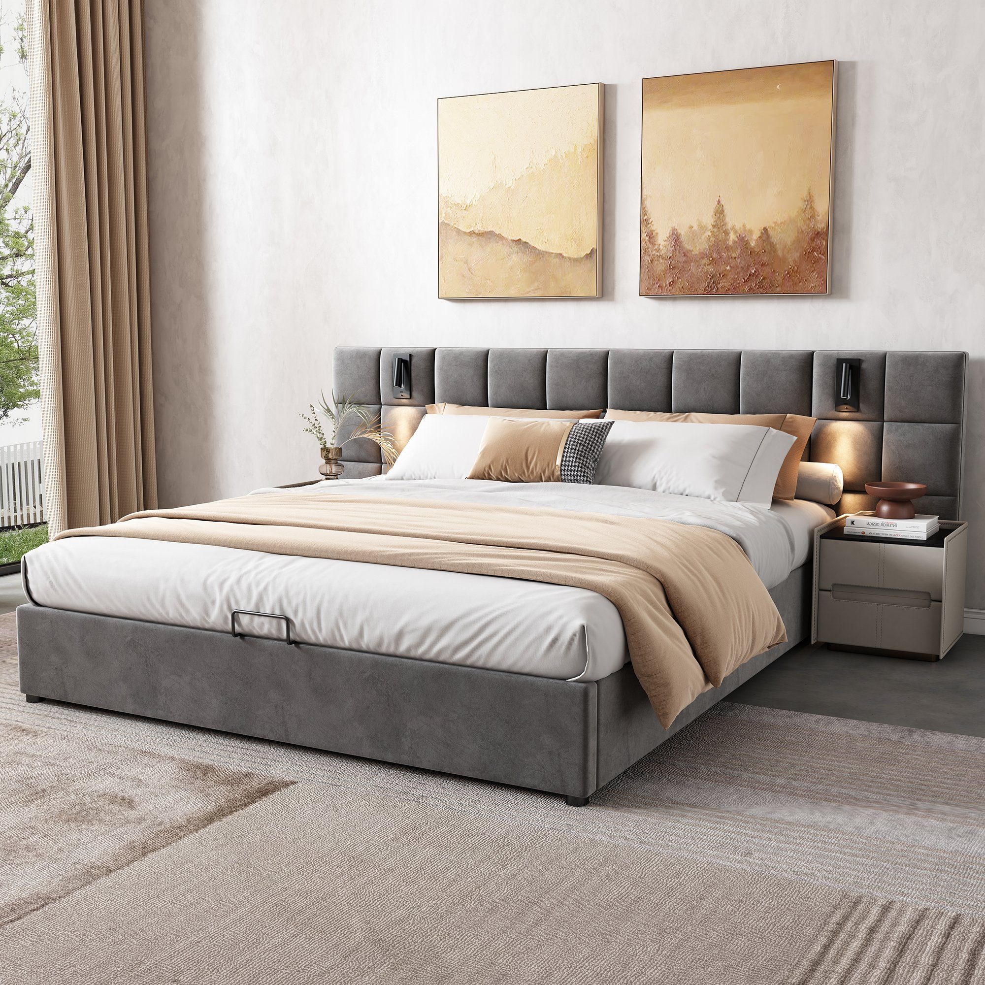 OKWISH Polsterbett Doppelbett Jugendbett Bett Stauraumbett günstig online kaufen