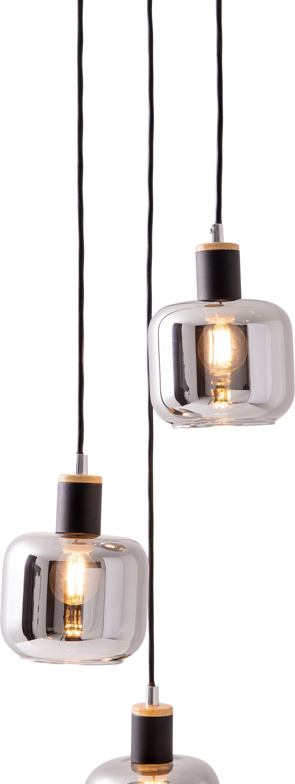 schwarz 123cm natur Fumoso, Pendelleuchte Glasschirme 3xE14 näve ohne dunkel getönt (rauchoptik) Leuchtmittel, Höhe