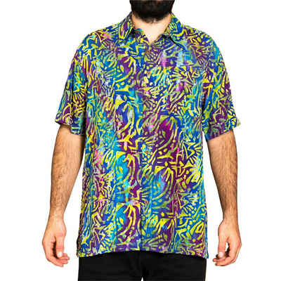 PANASIAM Hawaiihemd Kurzarmhemd mit Kragen Wachsbatik Herren Hemd in lebendigen Mustern und leuchtenden Farben langlebiges Sommerhemd Freizeithemd