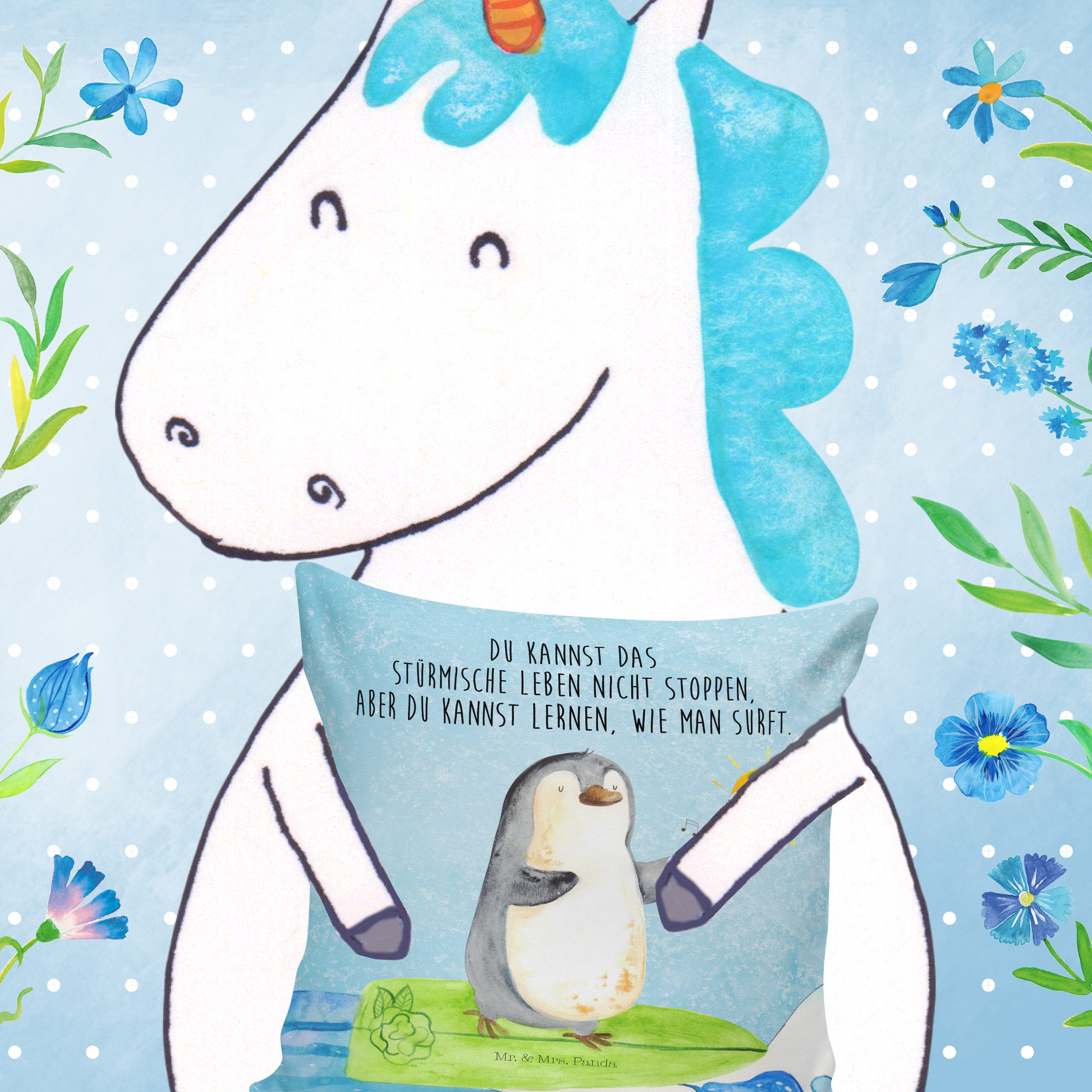 Mr. & Mrs. Panda Dekokissen Pinguin Surfer, Deko Kissen, Eisblau, zier kissen, Hawaii, Dekokissen, Pinguin 40x40 kissen mikrofaser zierkissen
