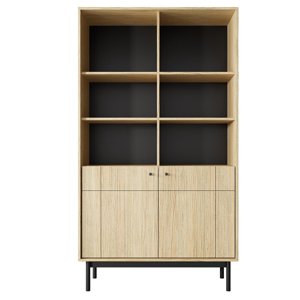 Lomadox Regal JANTAR-160, in Eiche, schwarzen Holzfüßen, gefräste Front, 103,5 cm breit