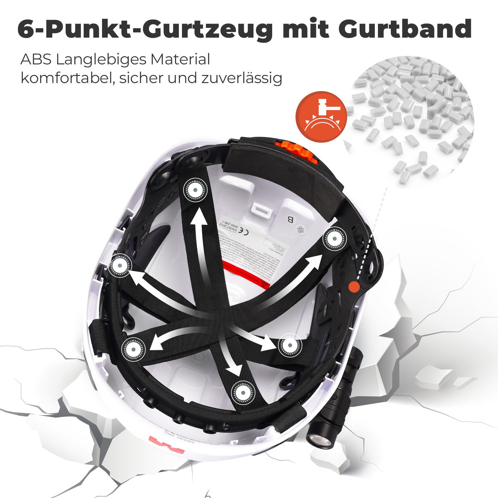 Mustbau Schutzhelm Schutzhelm mit Stirnlampe, 53-63 cm, verstellbar, Industrie EN397