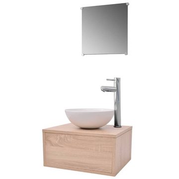 vidaXL Badezimmer-Set 4-tlg Badmöbel-Set mit Waschbecken und Wasserhahn Beige Badezimmer Was