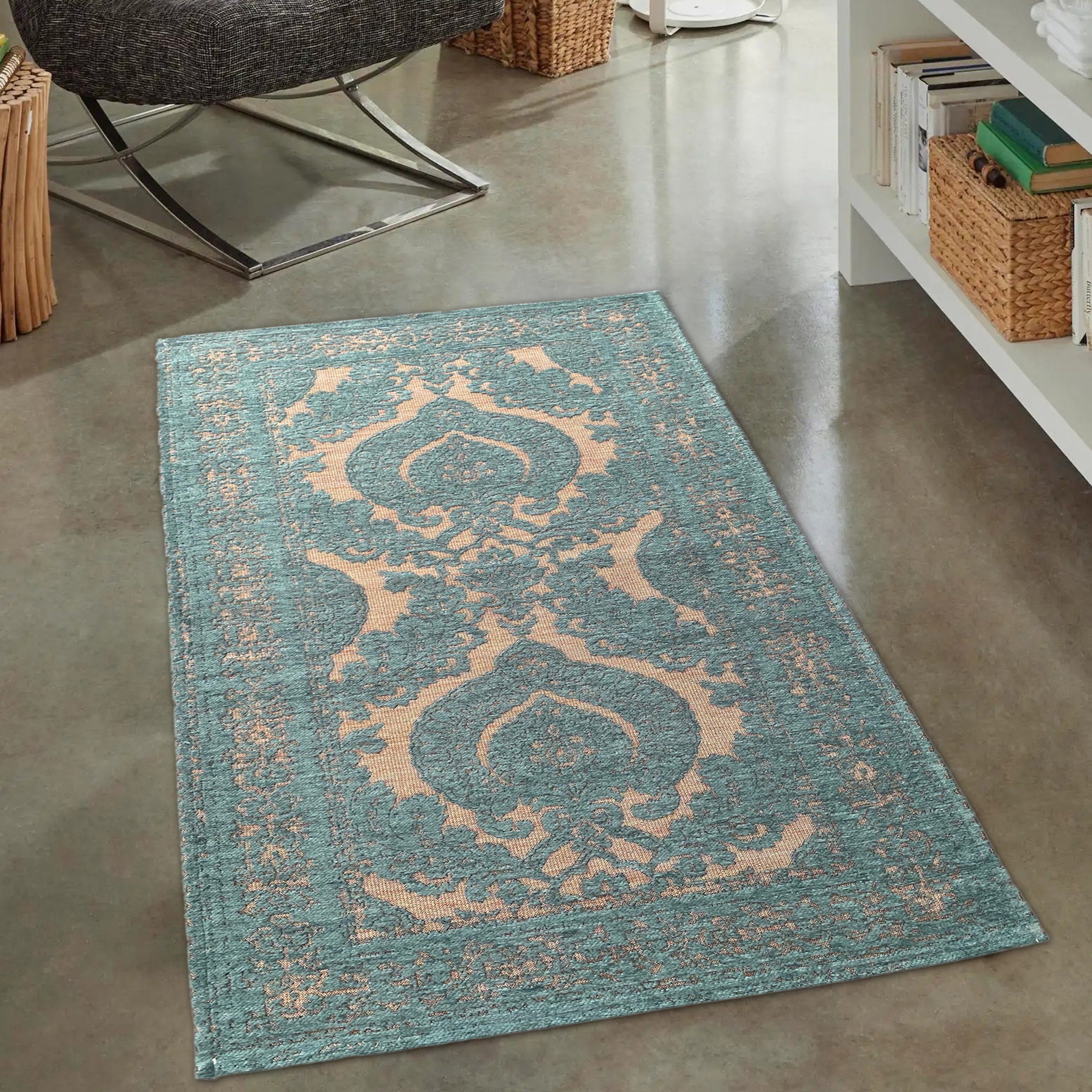 Carpetia Teppich Teppich Wohnzimmer, orientalisch, petrol gold, rechteckig, günstig online kaufen