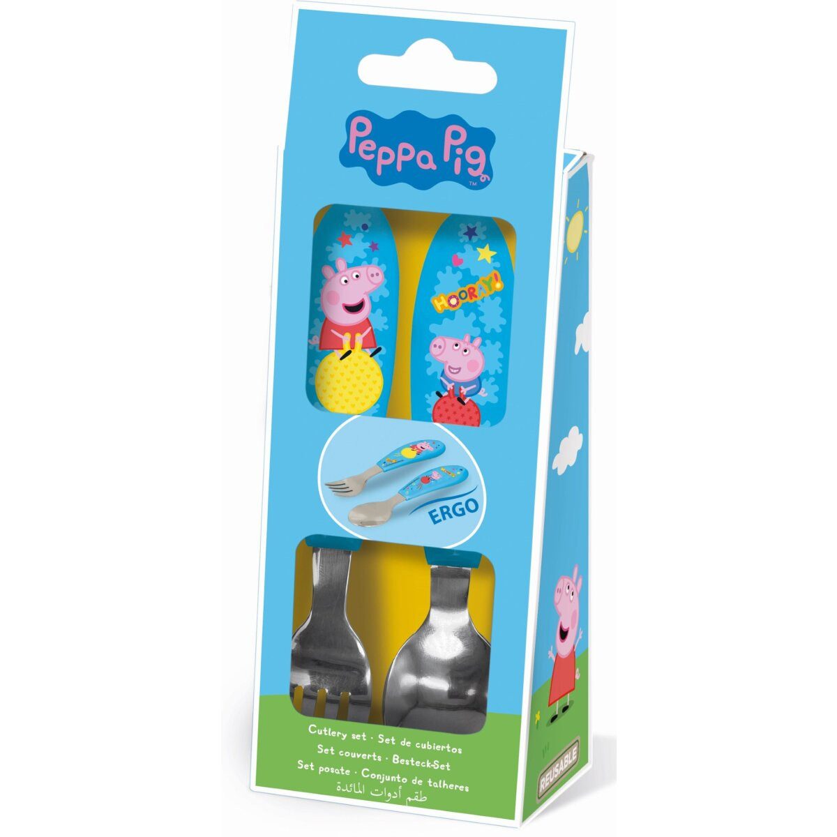 Peppa Pig Kinderbesteck Peppa Wutz Hooray Metall-Ergo-Besteckset, 2-teilig (2-tlg), Edelstahl