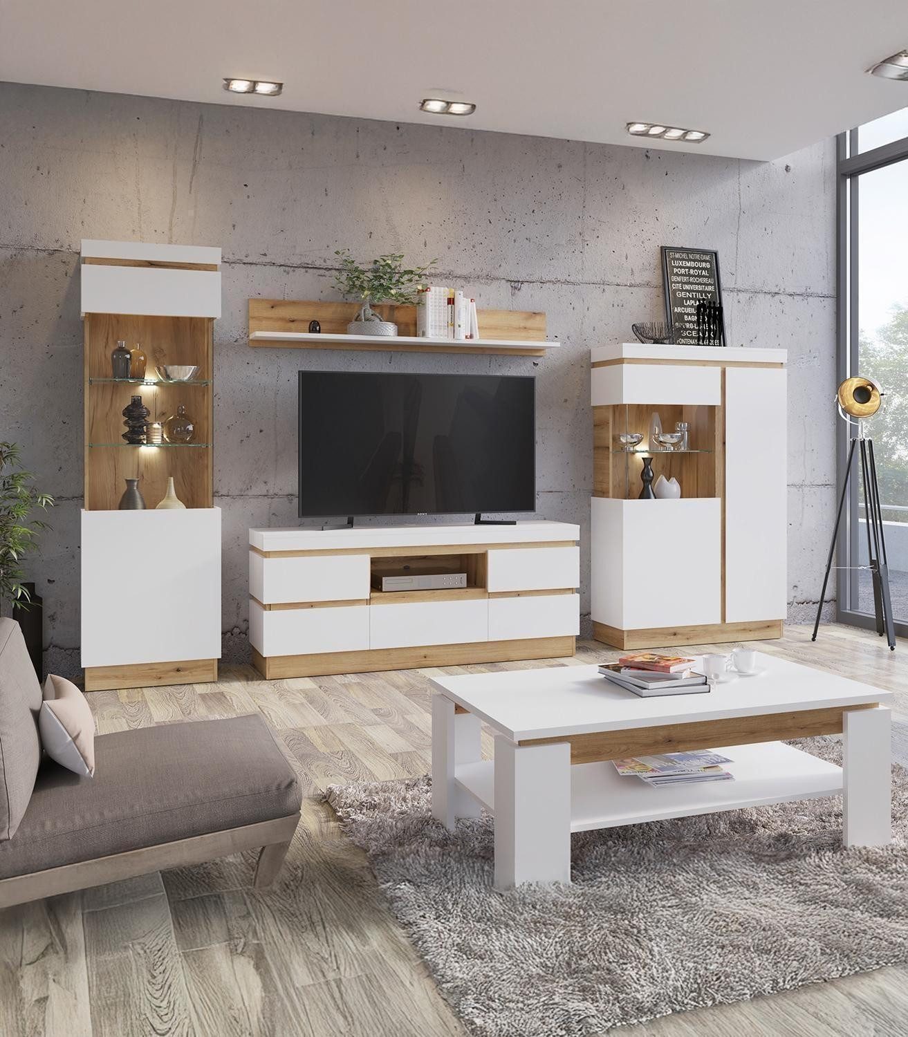 Highboard CALABRIA, Alpinweiß, Evoke Eiche Dekor, günstig online kaufen