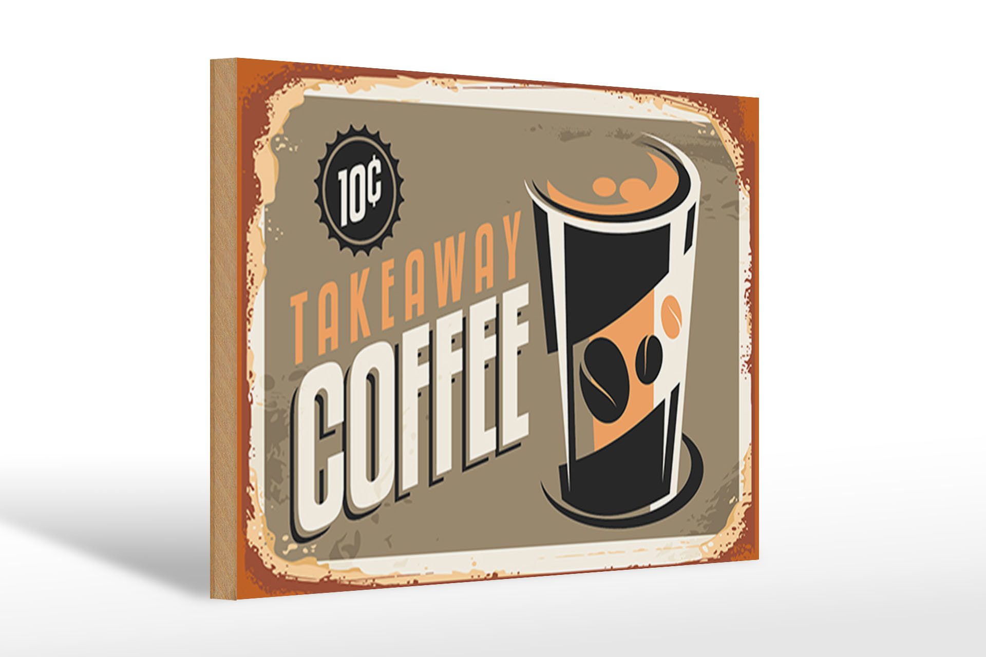 Holzbild Kaffee 30x20cm Retro Coffee takeaway