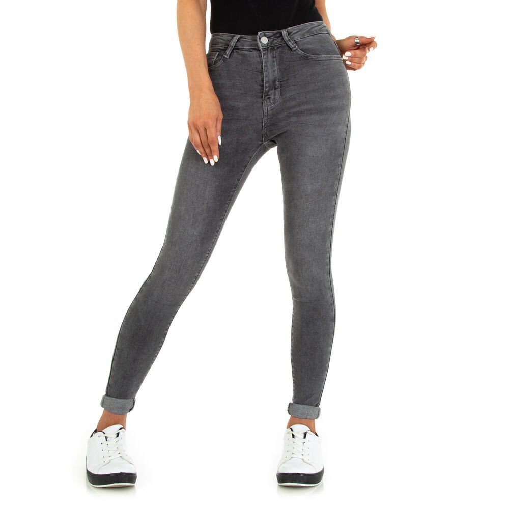 Skinny Skinny-fit-Jeans Freizeit Jeans Stretch Grau Damen in Ital-Design