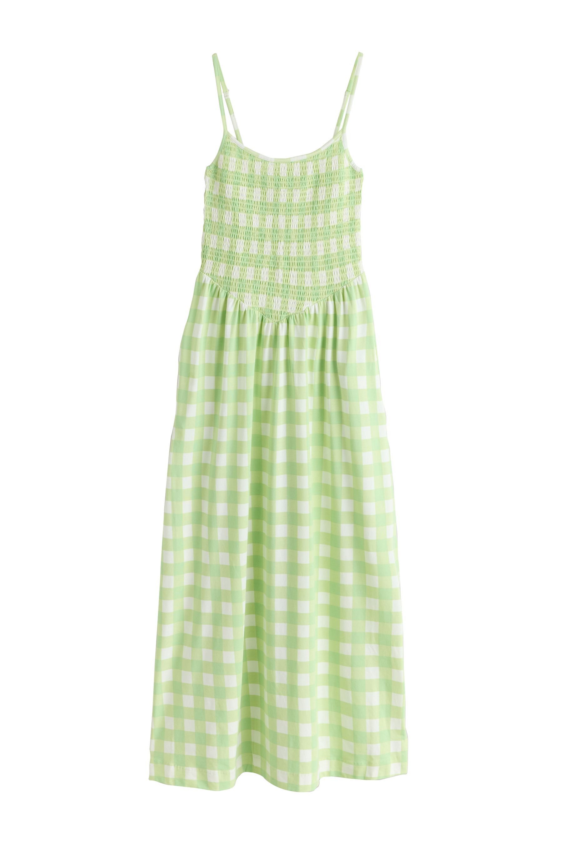 Next Maxikleid Gerafftes Maxi-Trägerkleid mit eckigem Ausschnitt (1-tlg)