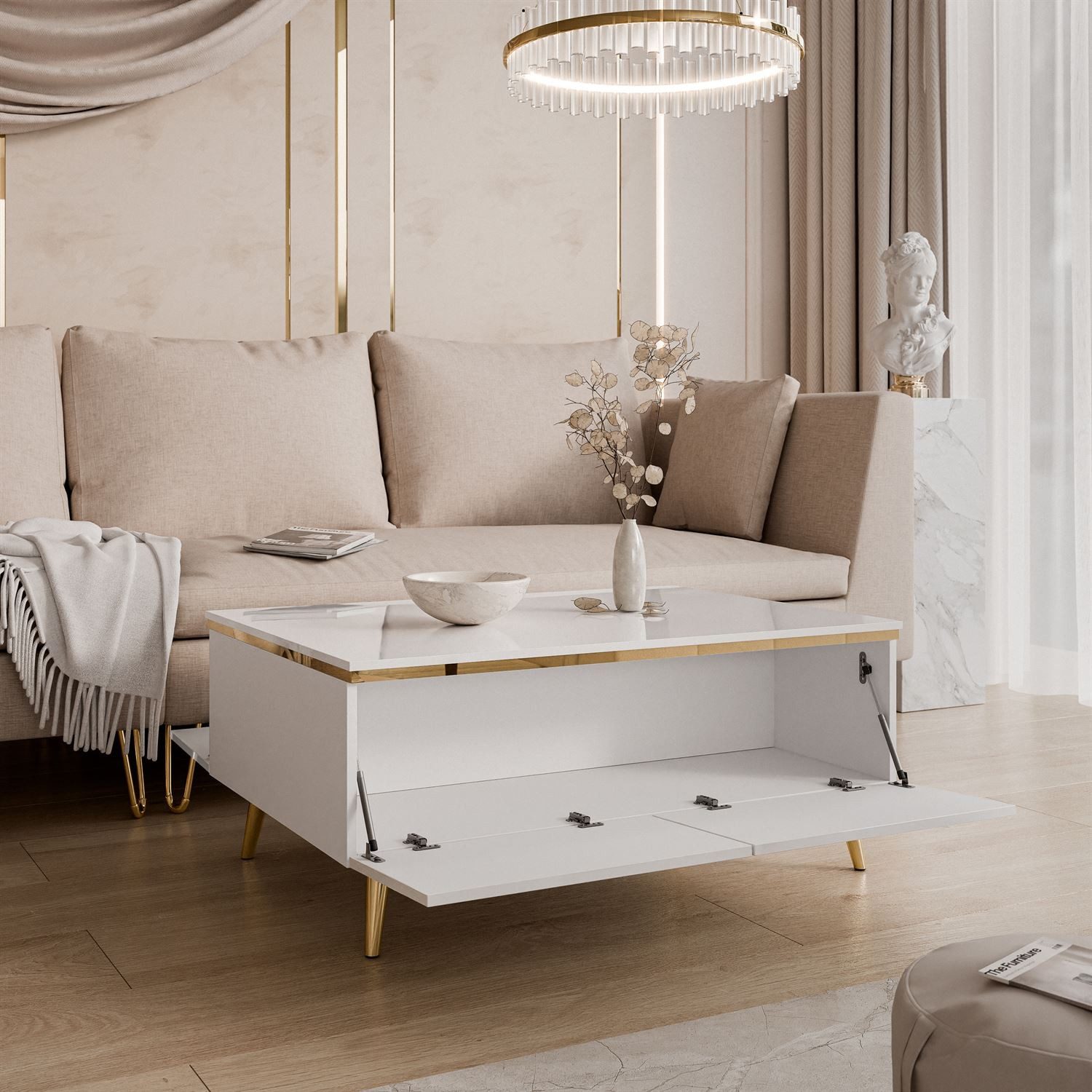 Lookway Couchtisch Couchtisch AURORA weiß glänzend mit Stauraum