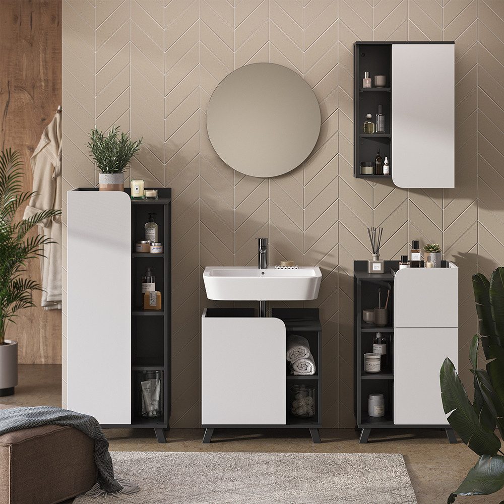 Vicco Badmöbel-Set Karen, Anthrazit/Weiß, 5 Teile, (5-St., 5er Set)