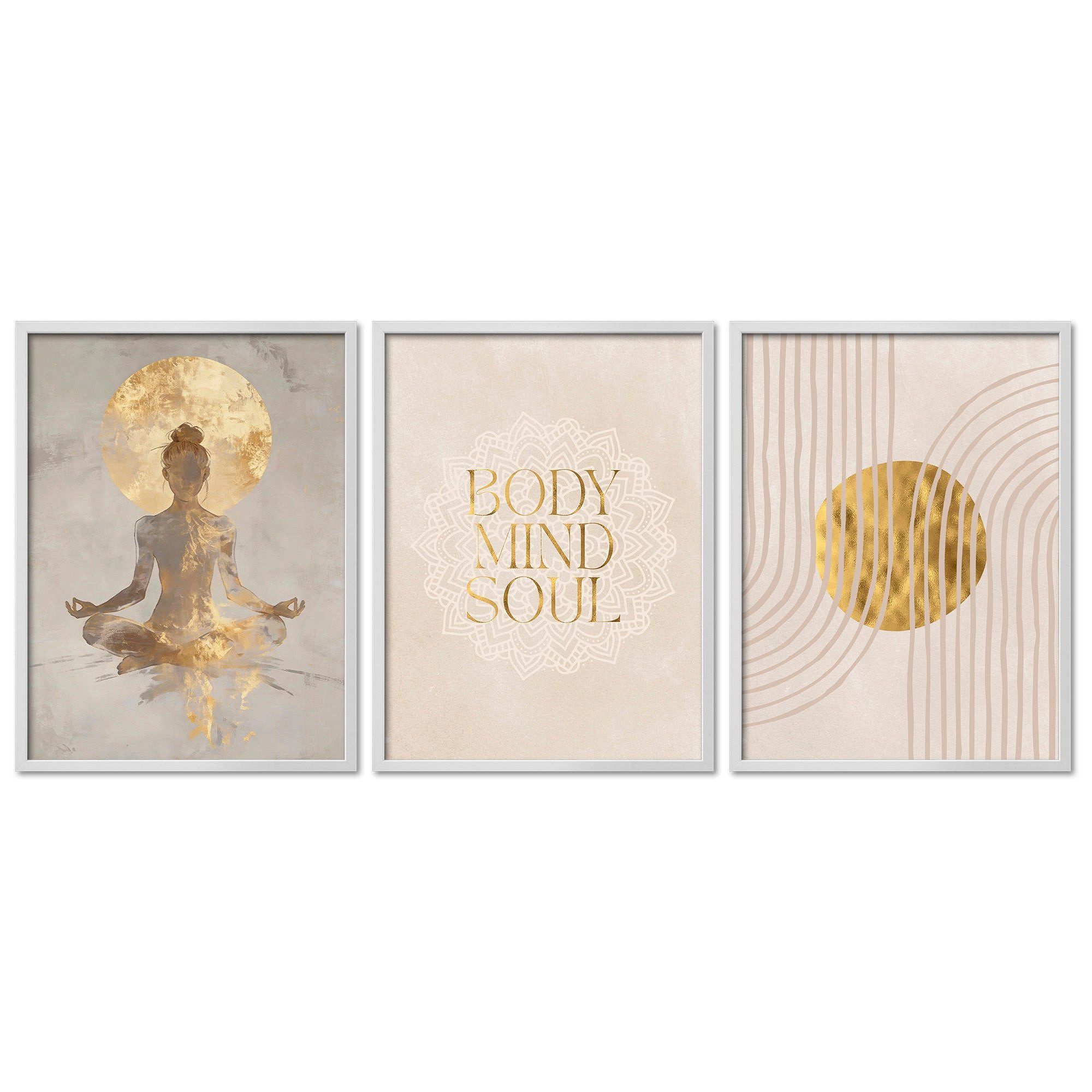ARTFAVES Bilder-Collage Poster Set Yoga Spirit Trio I mehrteilige Bilderwand I Wandbilder Spir, (Wandbilder modern, 3 St)