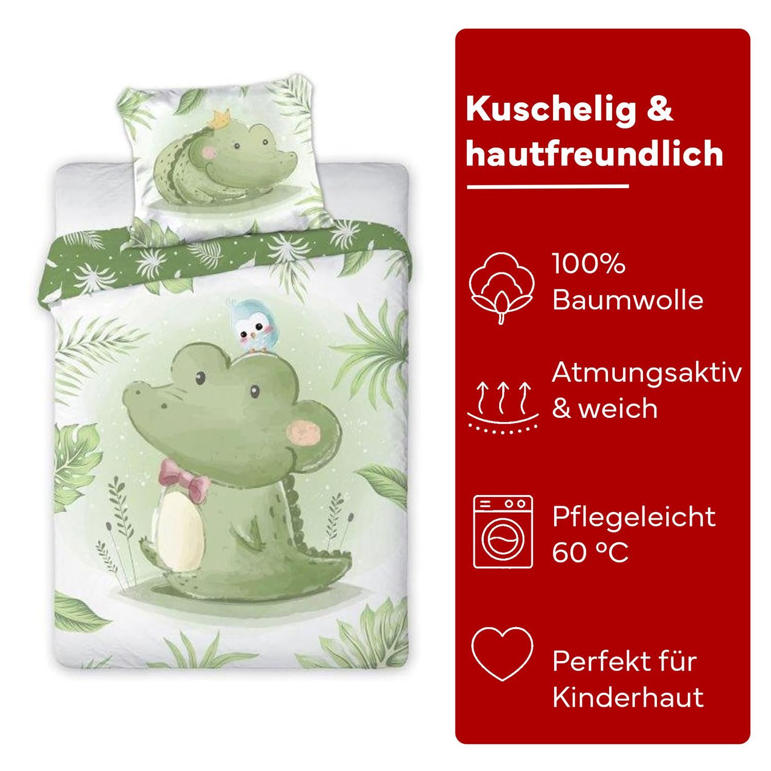 texpot Bettwäsche Kinderbettwäsche Krokodil bedruckt Garnitur, 2 teilig
